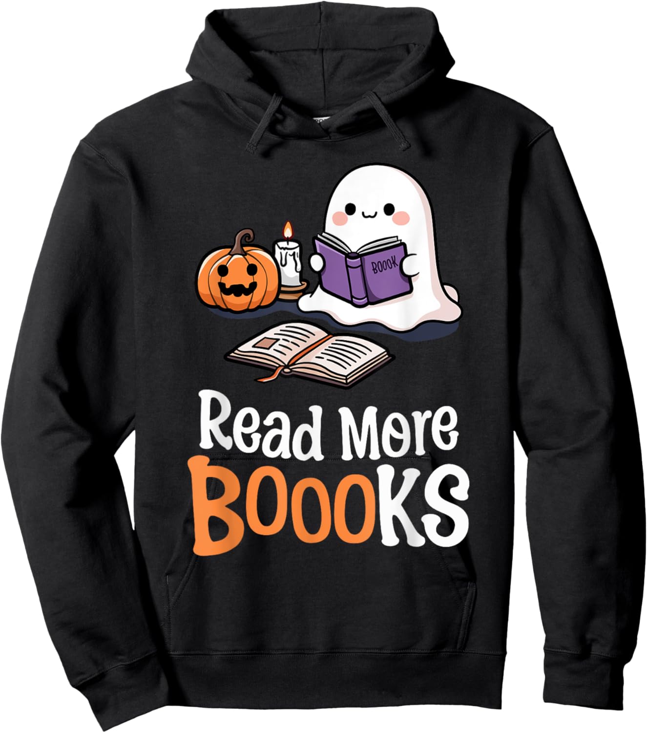 Halloween Teacher Women Cute Reading Ghost Read More Books Hoodie - Hoodie | Black