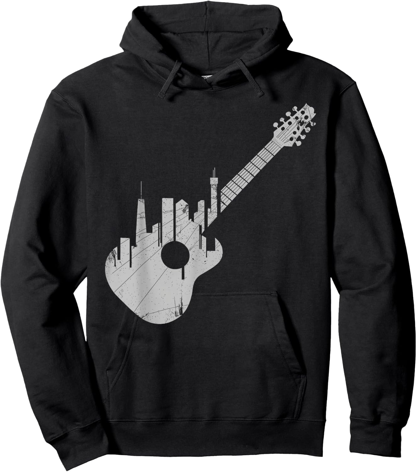 Grunge Guitar with City Skyline Band Guitar Musician Hoodie - Hoodie | Black