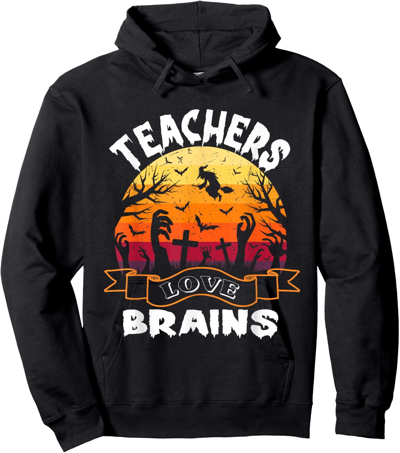 Teachers Love Brains Halloween Teacher Zombies Spooky Hoodie - Hoodie | Black