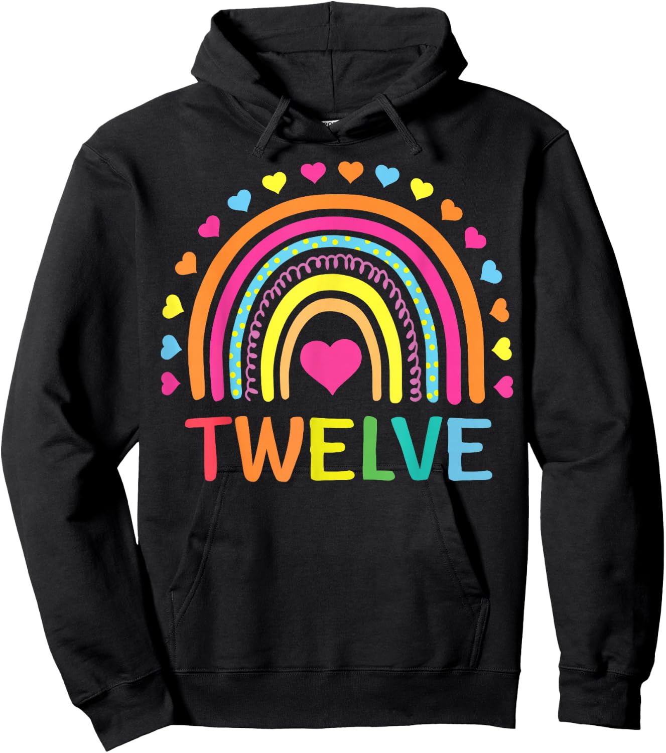 12 Years Old Rainbow 12th Birthday Gift Girls Boys Bday Hoodie - Hoodie | Black