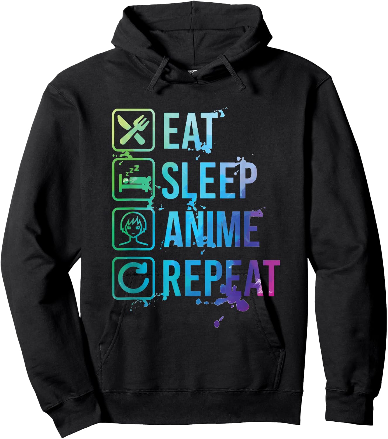Anime Eat Sleep Repeat Watercolor Gift Hoodie - Hoodie | Black