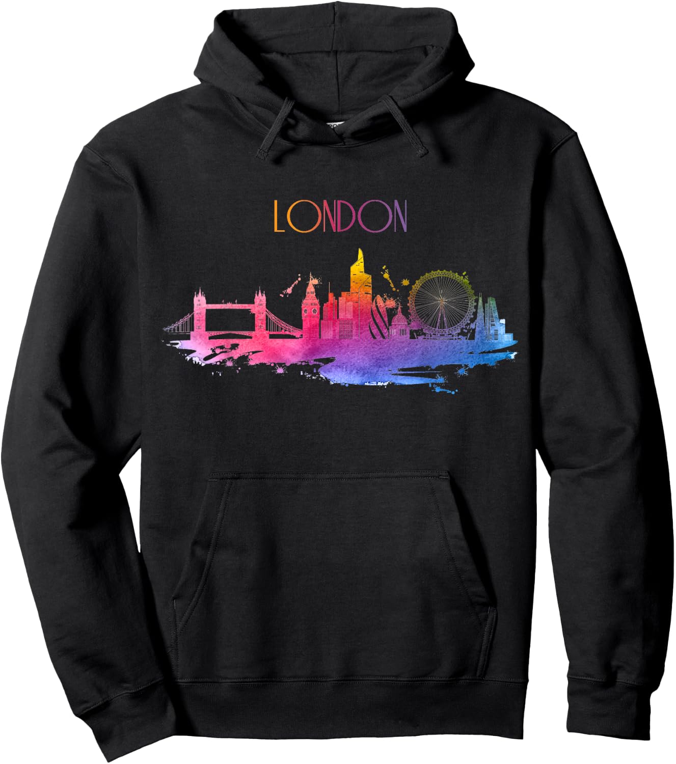 London Skyline Watercolor Art UK England Souvenir Gift Hoodie - Hoodie | Black