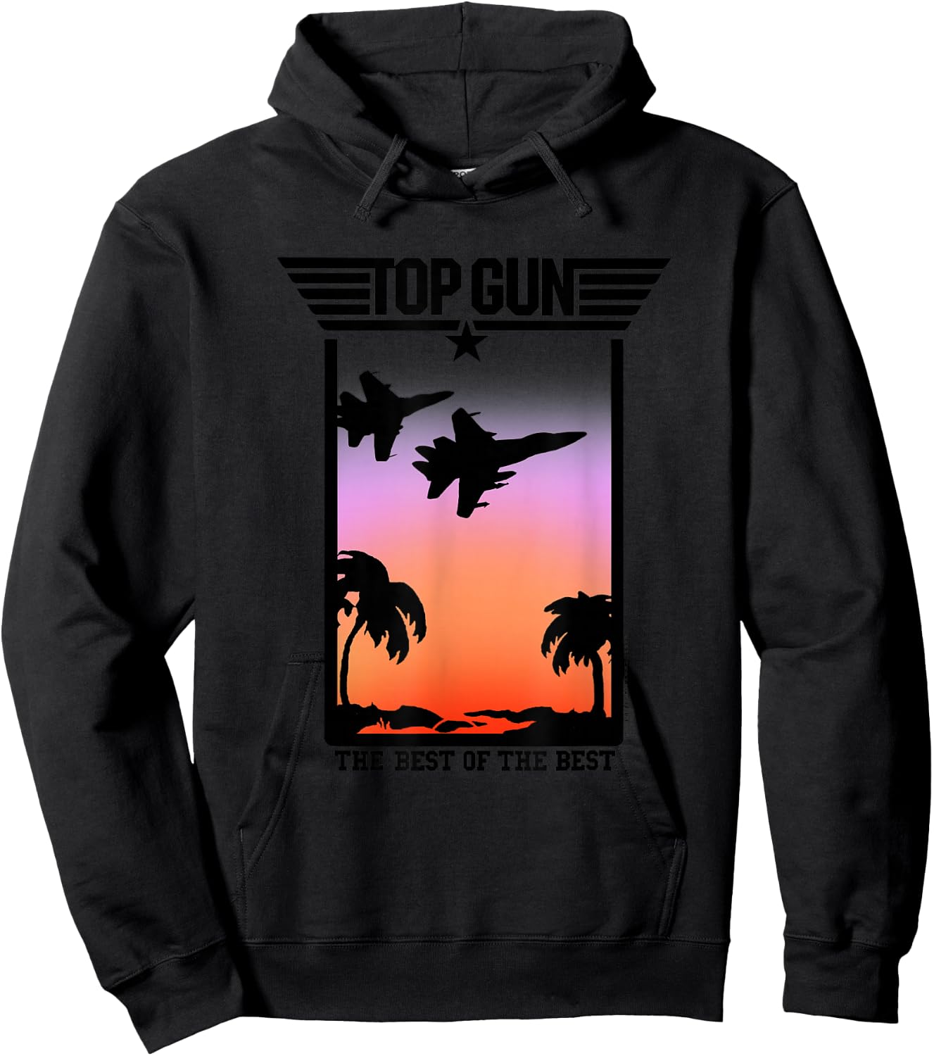 Top Gun Sunset Scene with Jets and Palm Trees Action Movie Hoodie - Hoodie | Black