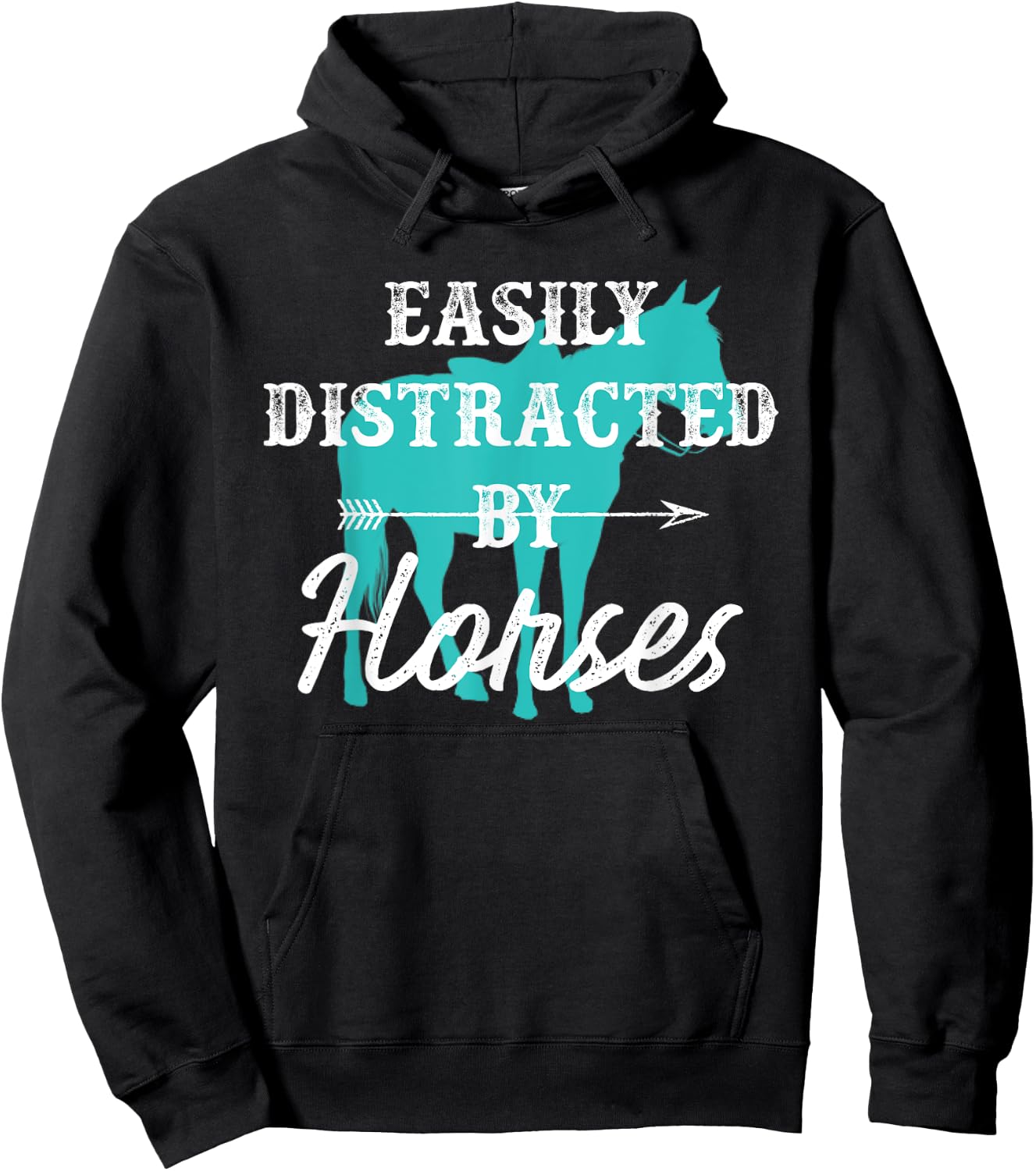 Easily Distracted By Horses Turquoise Western Horse Gift Hoodie - Hoodie | Black