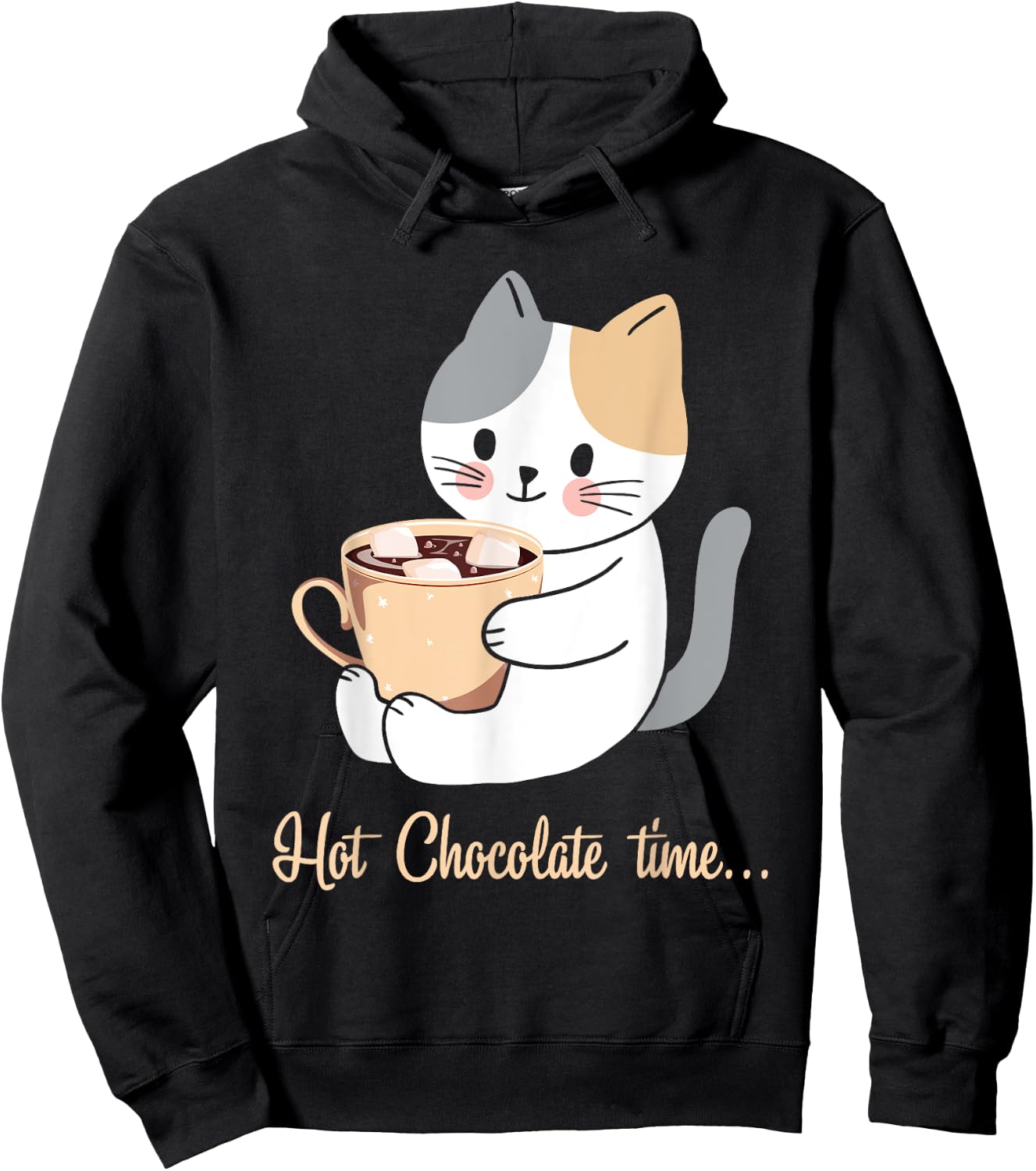 Hot Chocolate Time Cocoa Cute Cat Women Girls Kids Hoodie - Hoodie | Black