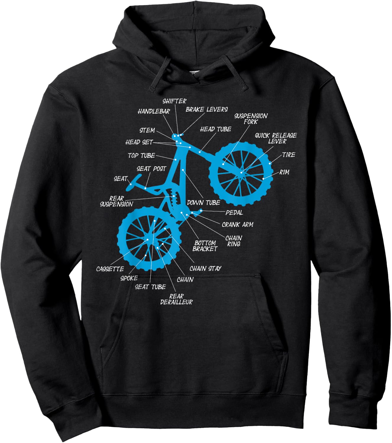 Fully MTB Anatomy - Mountain Bike Parts Cross Cycling Hoodie - Hoodie | Black