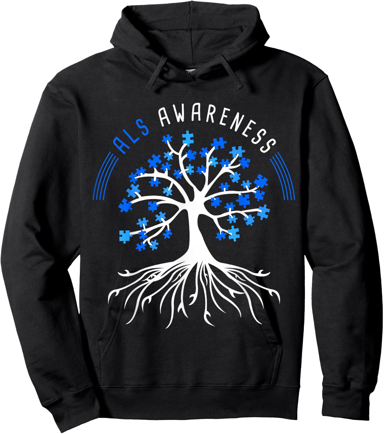 Blue Ribbon ALS Awareness Tree Hoodie - Hoodie | Black
