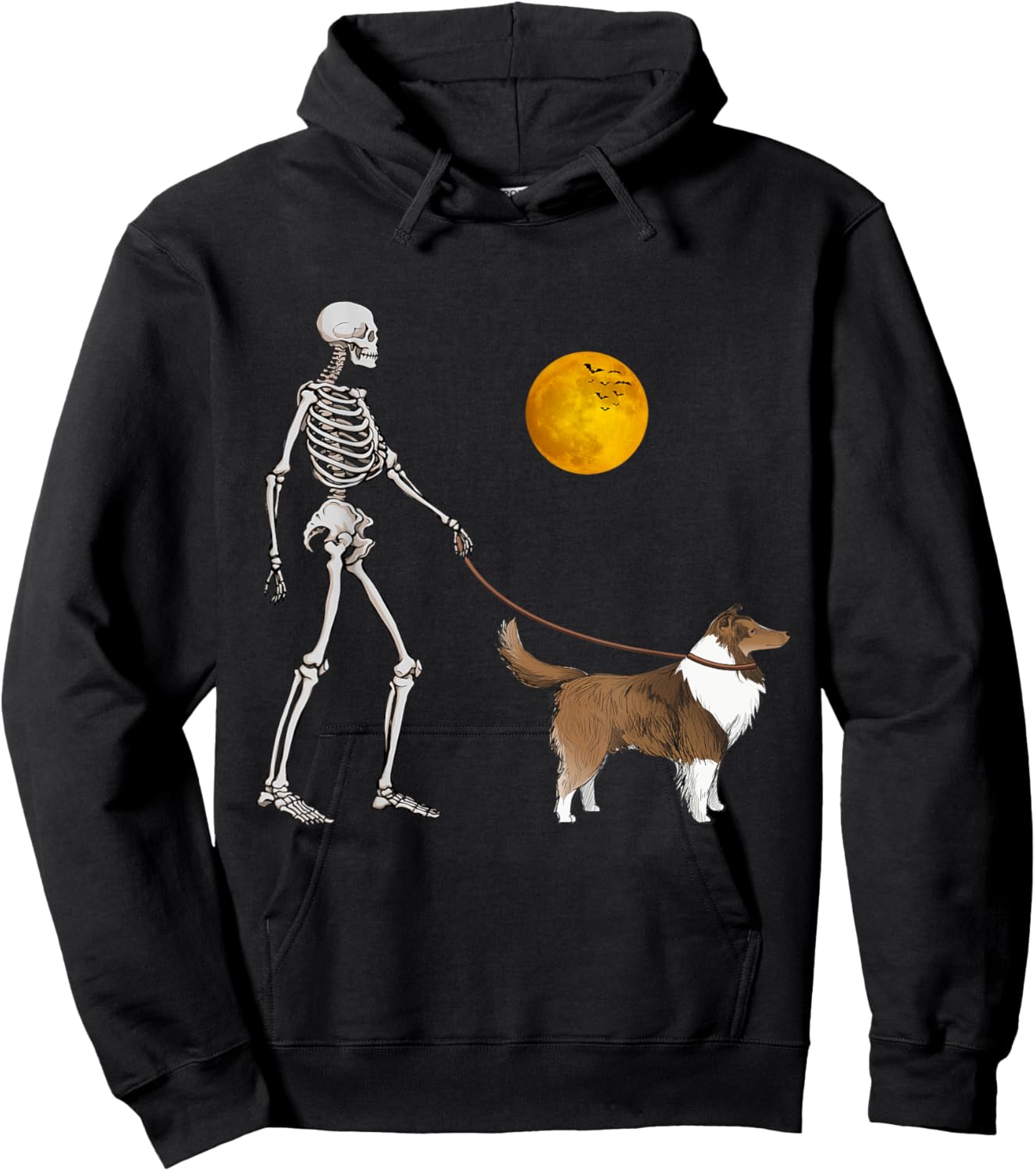 Shetland Sheepdog Skeleton Dog Walking Halloween Costume Hoodie - Hoodie | Black