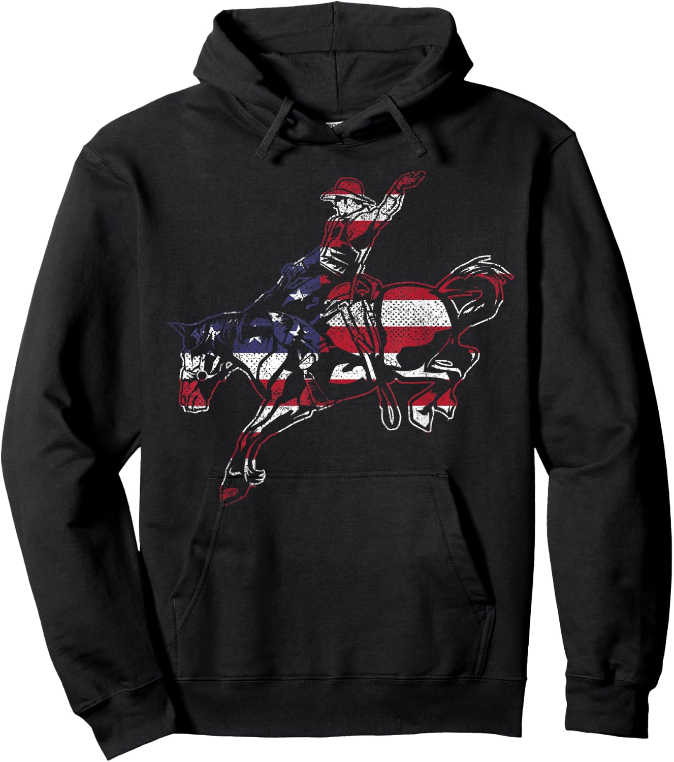 Fourth 4TH of July Horse Cowboy American Flag USA Patriotic Hoodie - Hoodie | Black
