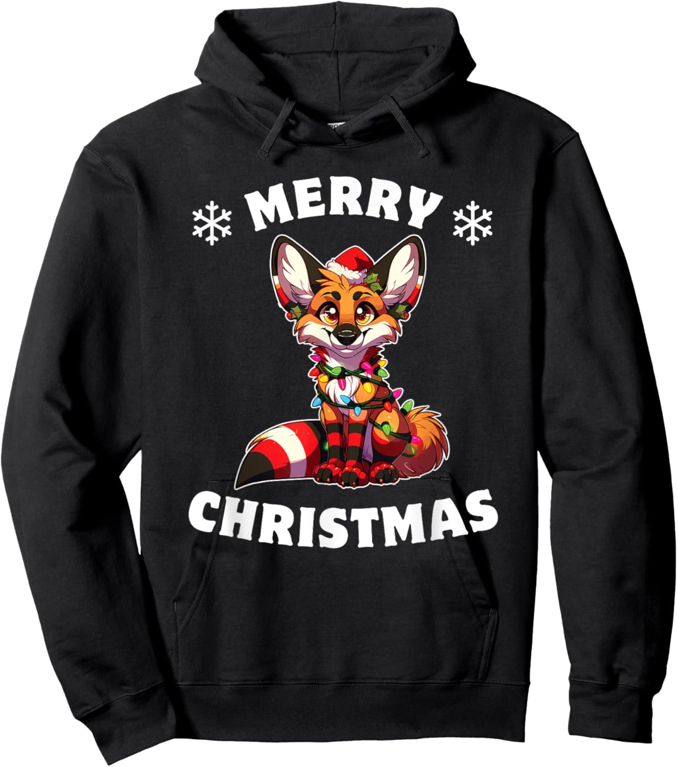Christmas Hat Christmas Fairy Lights Maned Wolf Hoodie - Hoodie | Black