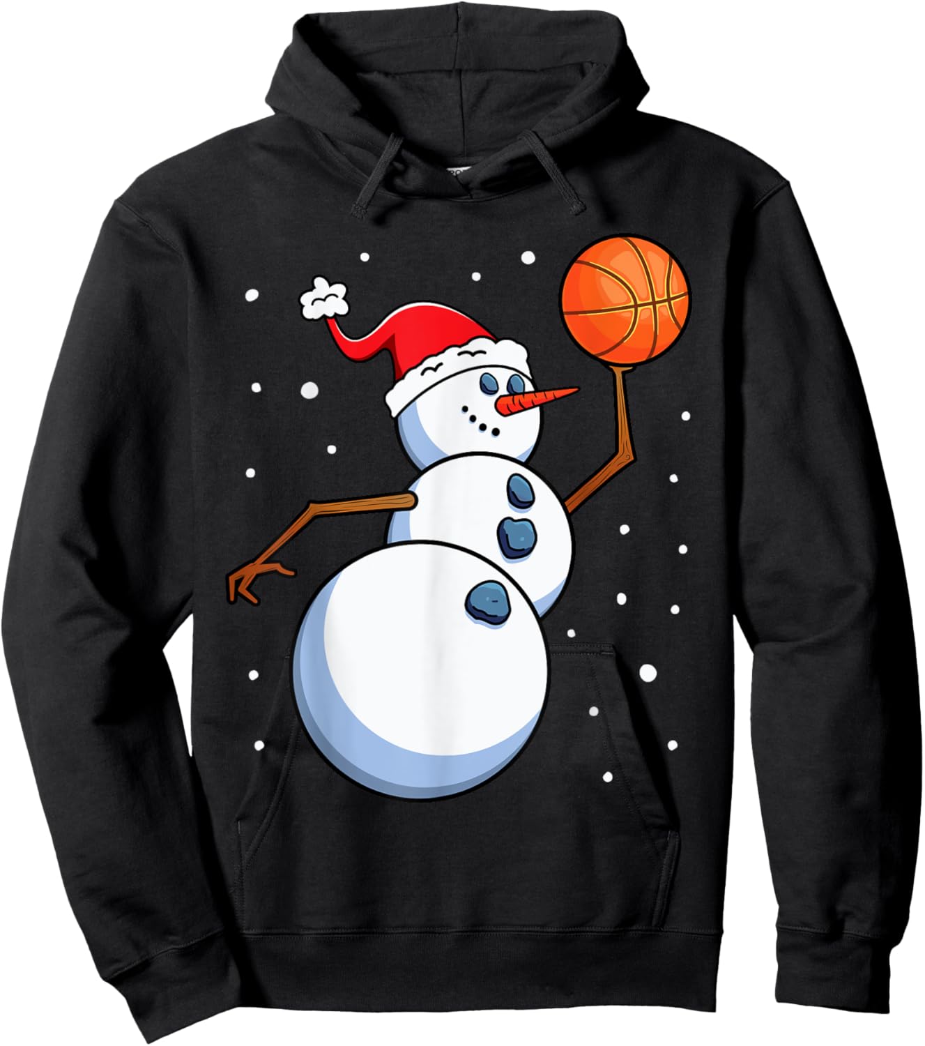 Snowman Basketball Player Santa Hat Men Boys Christmas Xmas Hoodie - Hoodie | Black