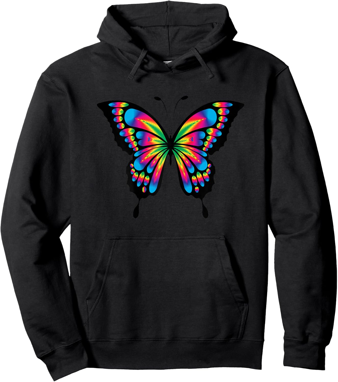 Colorful Rainbow Cute Butterfly Festival Rave Hoodie - Hoodie | Black