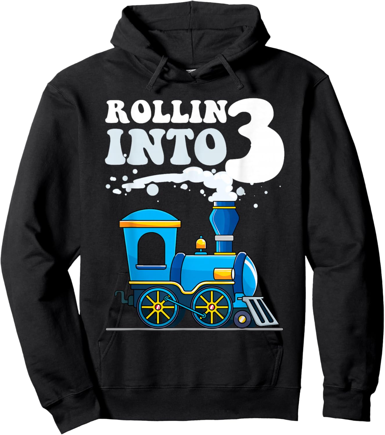 Rollin' Into 3 Train 3rd Birthday Party Three Years Old Boys Hoodie - Hoodie | Black