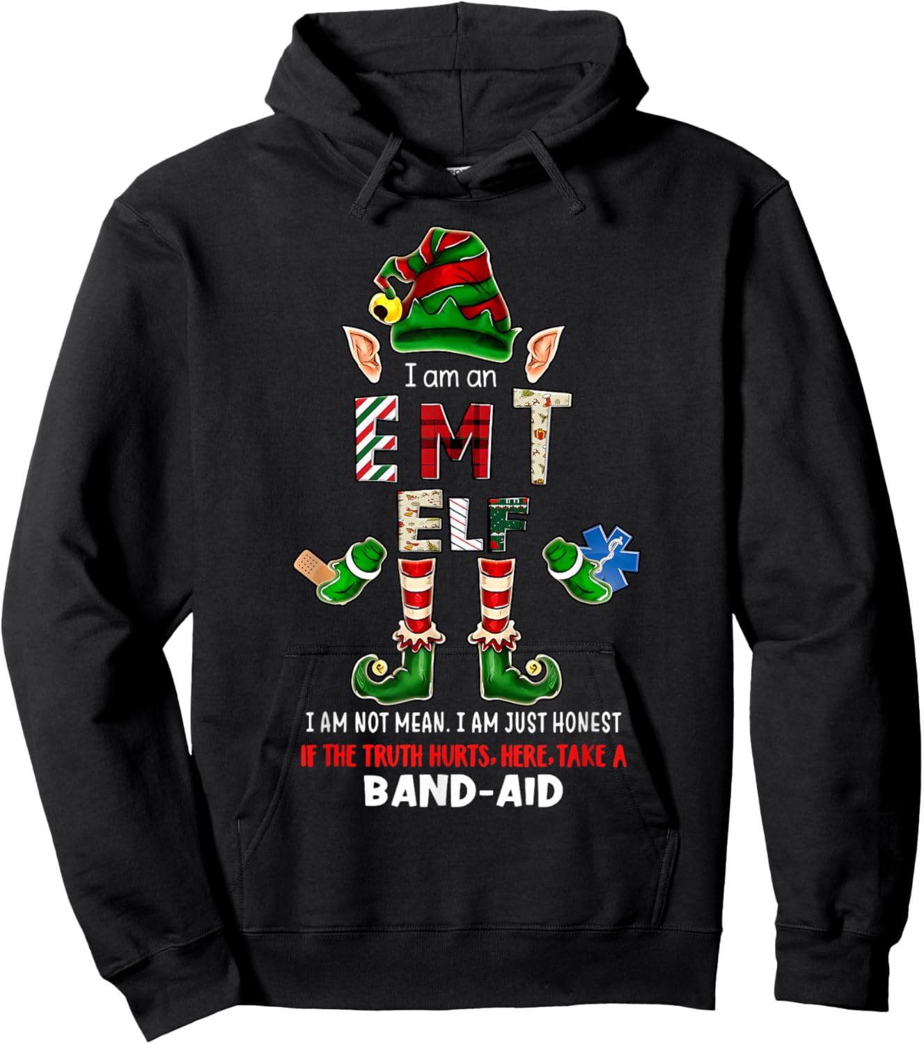 EMT Elf Paramedic Christmas Emergency Medical Nurse Hoodie - Hoodie | Black