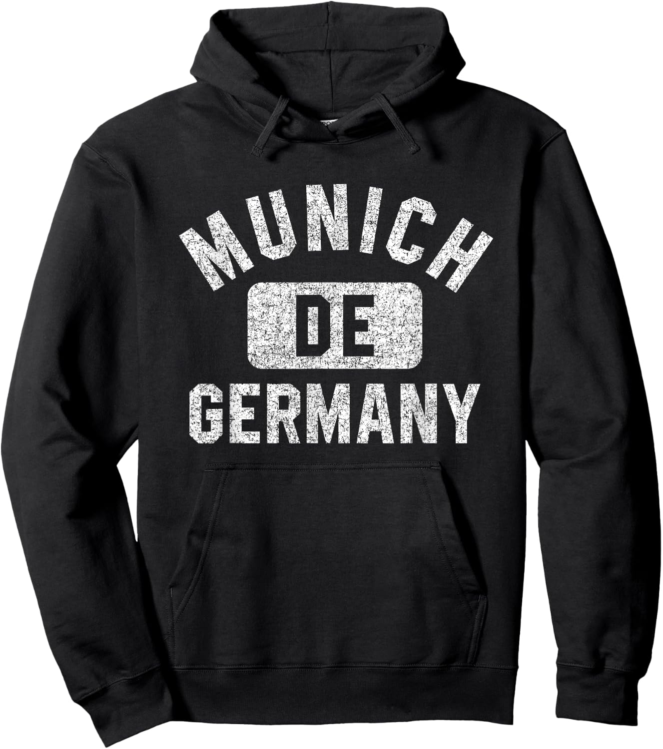 Munich Germany Gym Style Distressed White Print Hoodie - Hoodie | Black