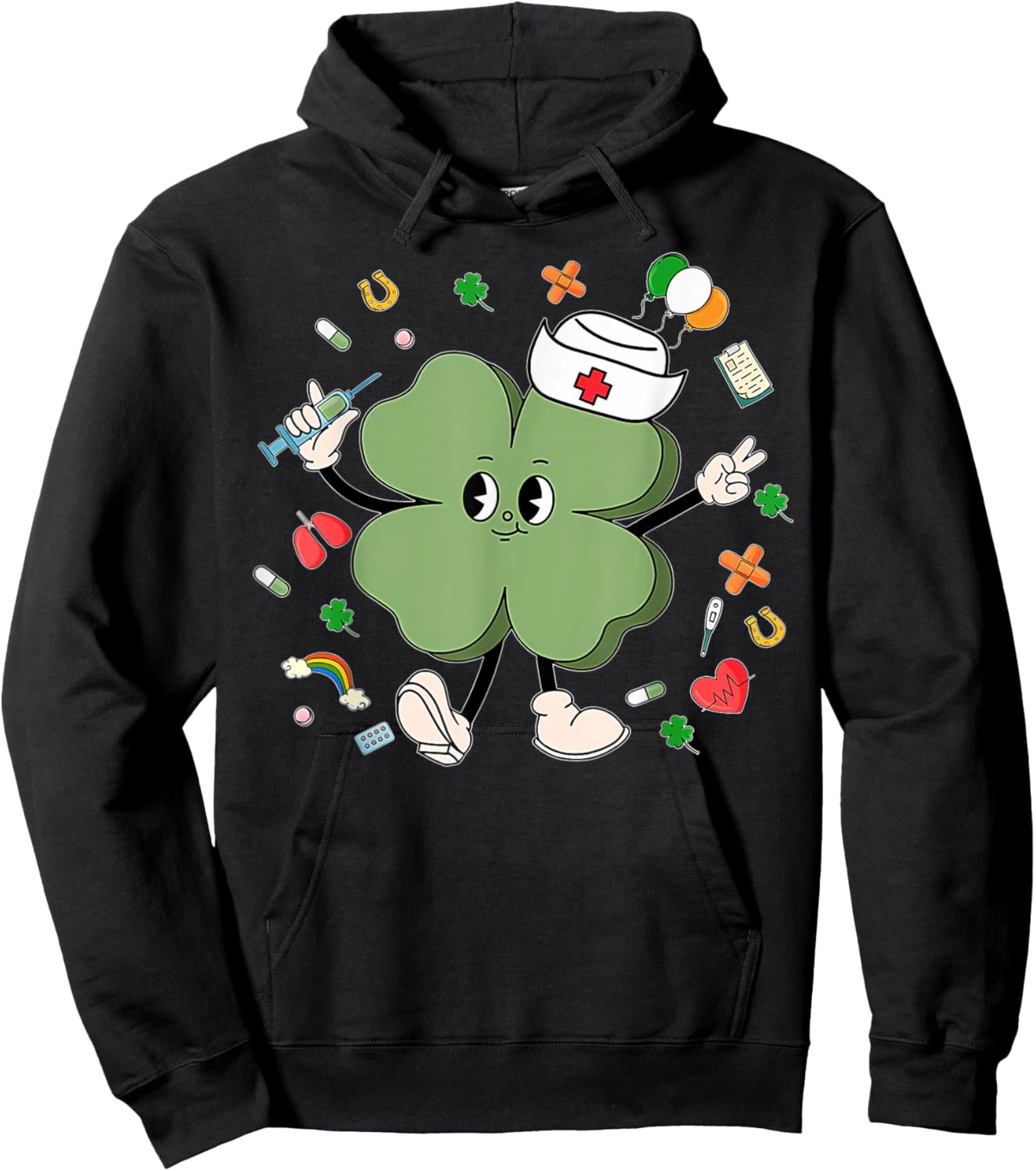 St Patricks Day Nurse Shamrock Saint Pattys Scrub Top Women Hoodie - Hoodie | Black