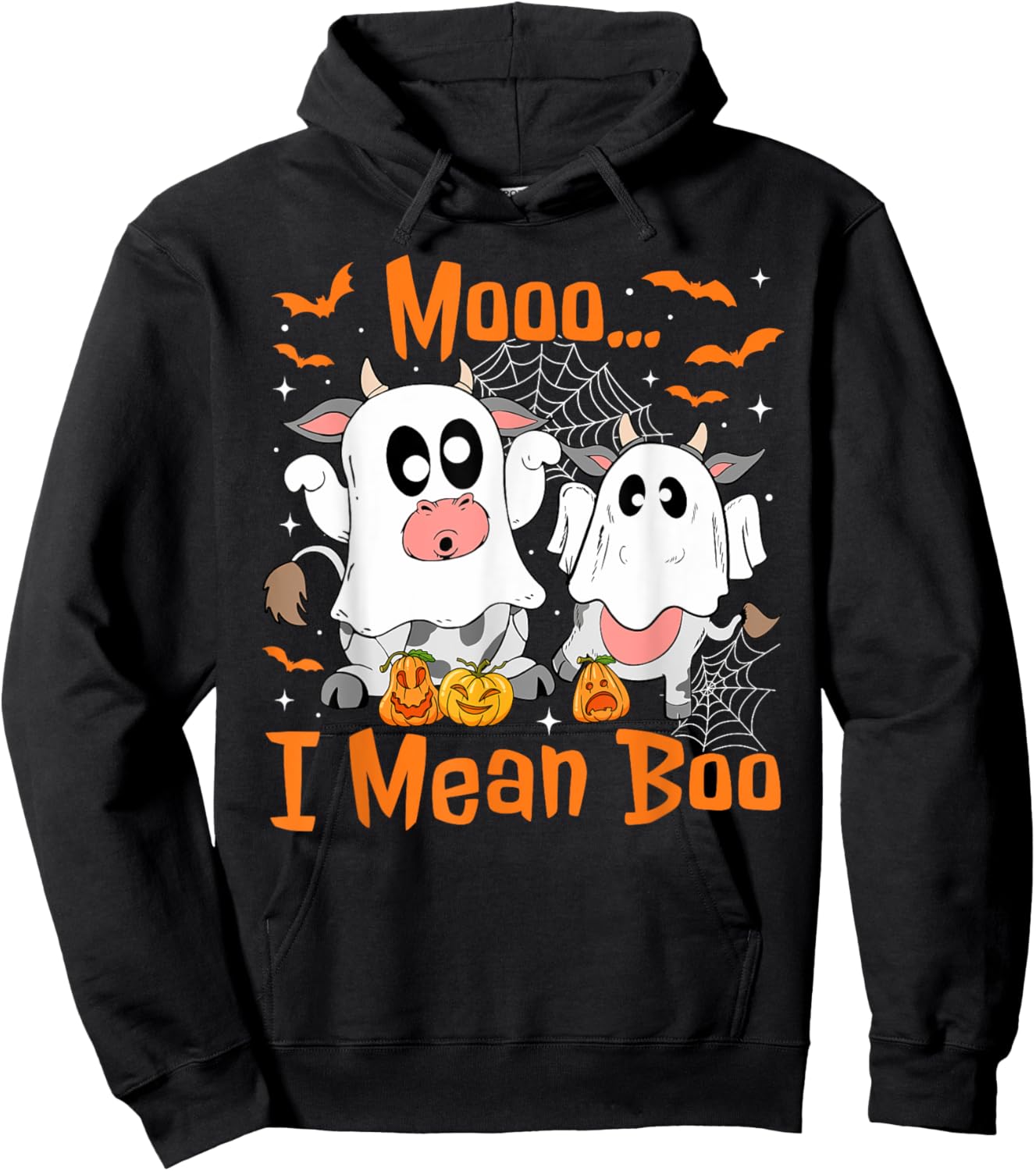 Cute Ghost Cow Moo I Mean Boo Halloween Funny Cow Lover Hoodie - Hoodie | Black