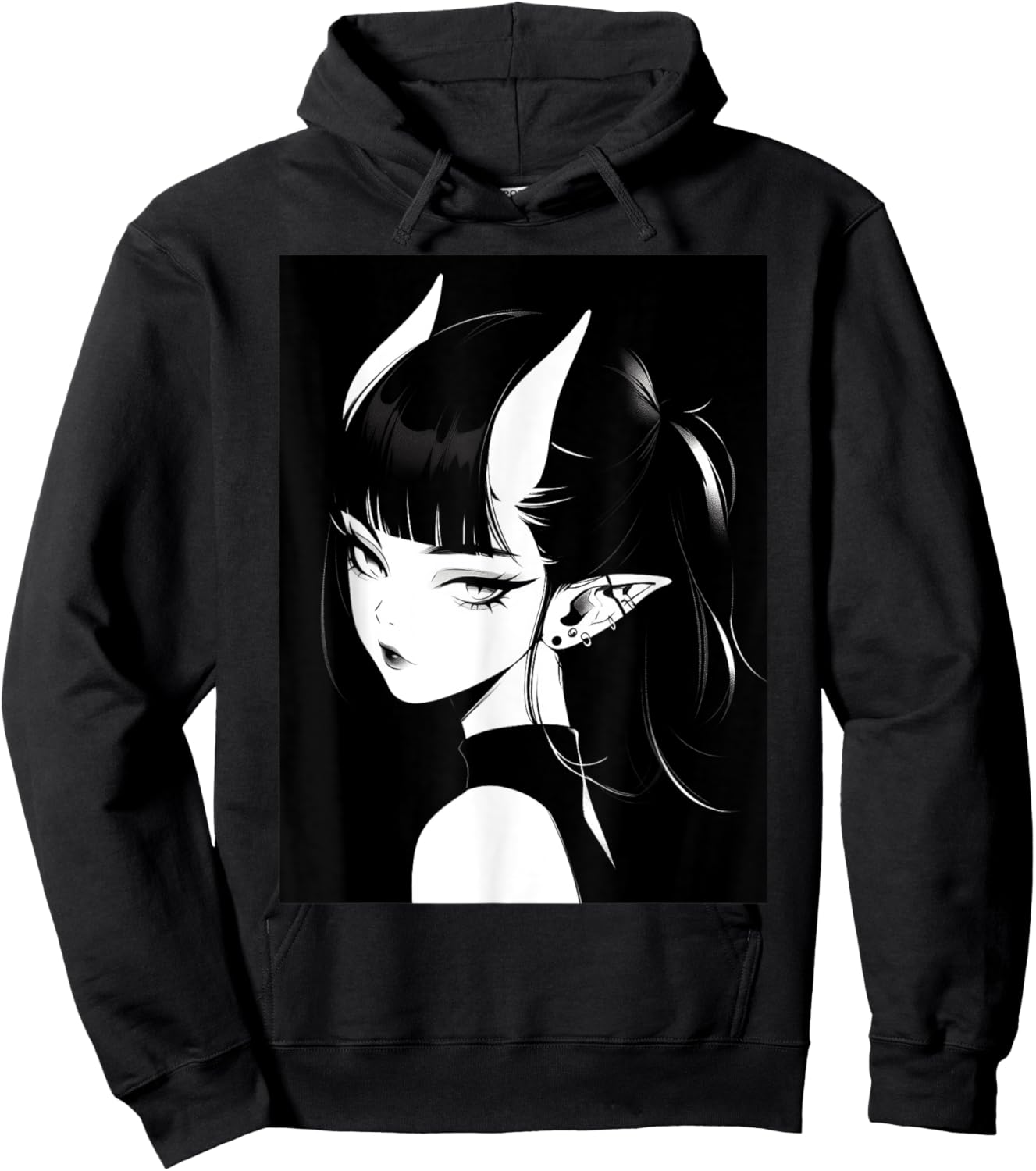 Anime Girl Horns Soft Grunge Waifu Gothic Girl Hoodie - Hoodie | Black