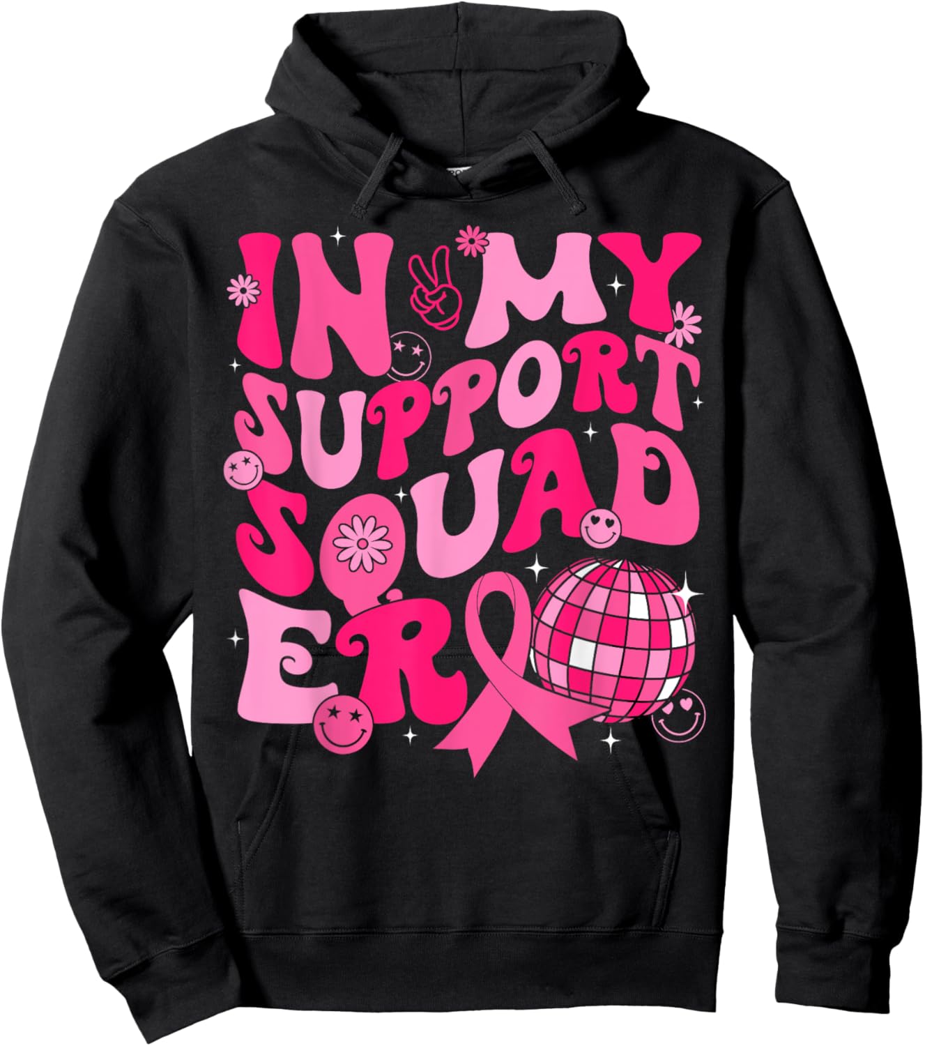 In My Support Squad Era Groovy Breast Cancer Awareness Hoodie - Hoodie | Black
