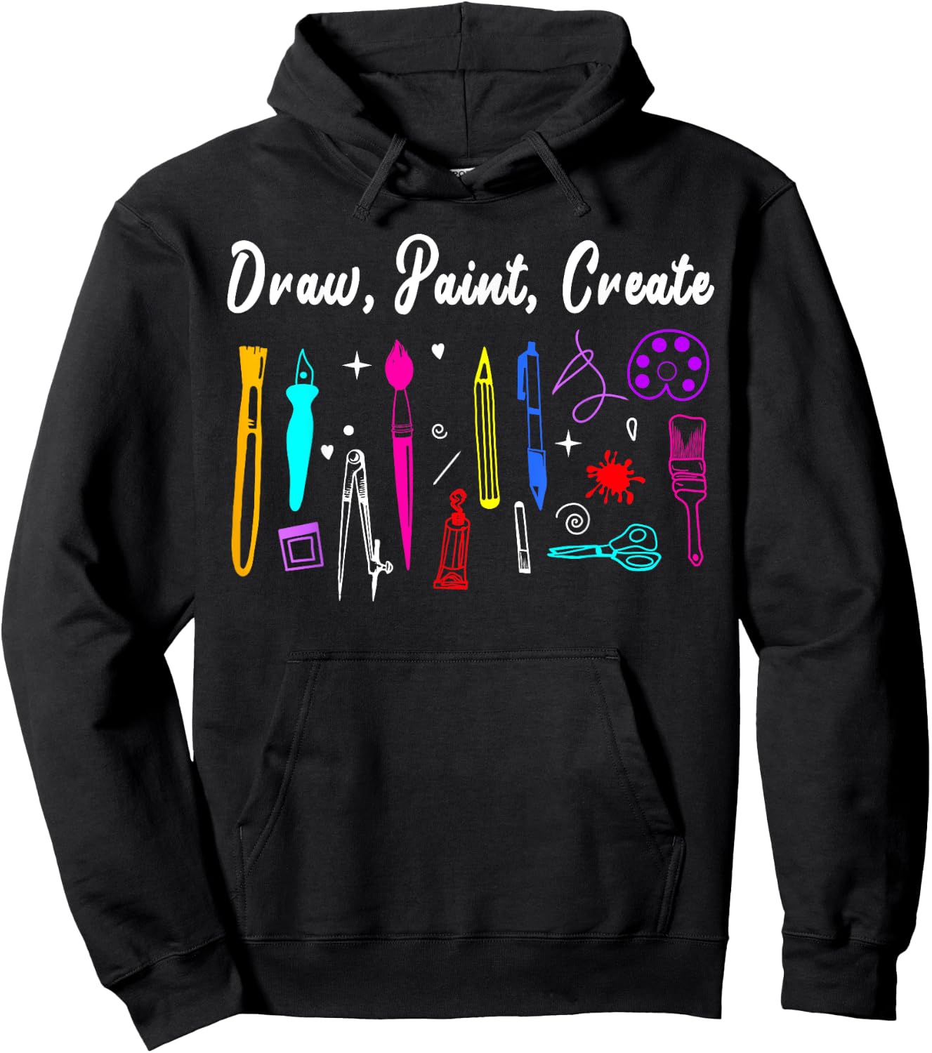 Draw Paint Create Artist Funny Art Teacher Gift Women Kids Hoodie - Hoodie | Black
