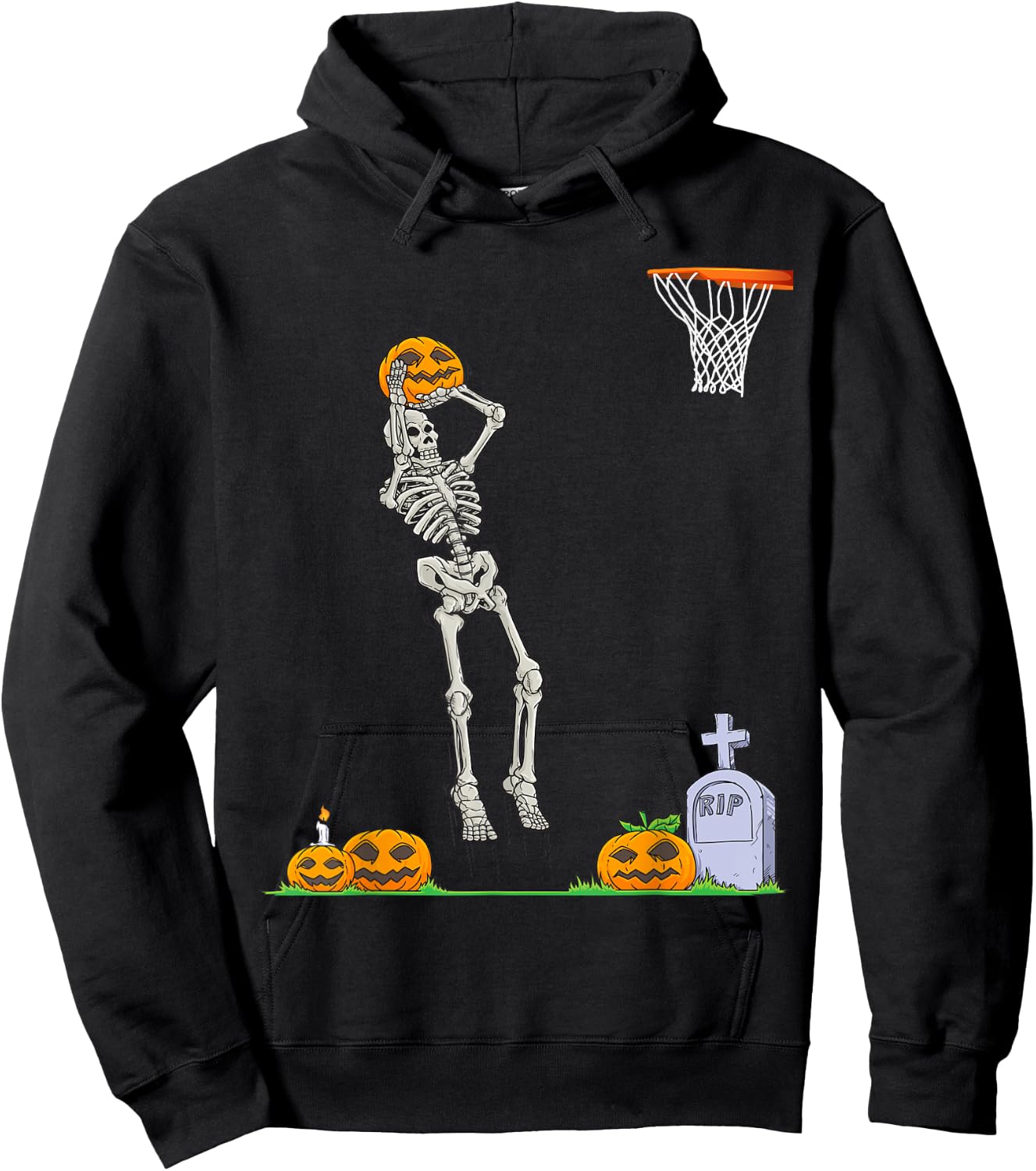 Funny Skeleton Basketball Halloween Pumpkin Hoodie - Hoodie | Black