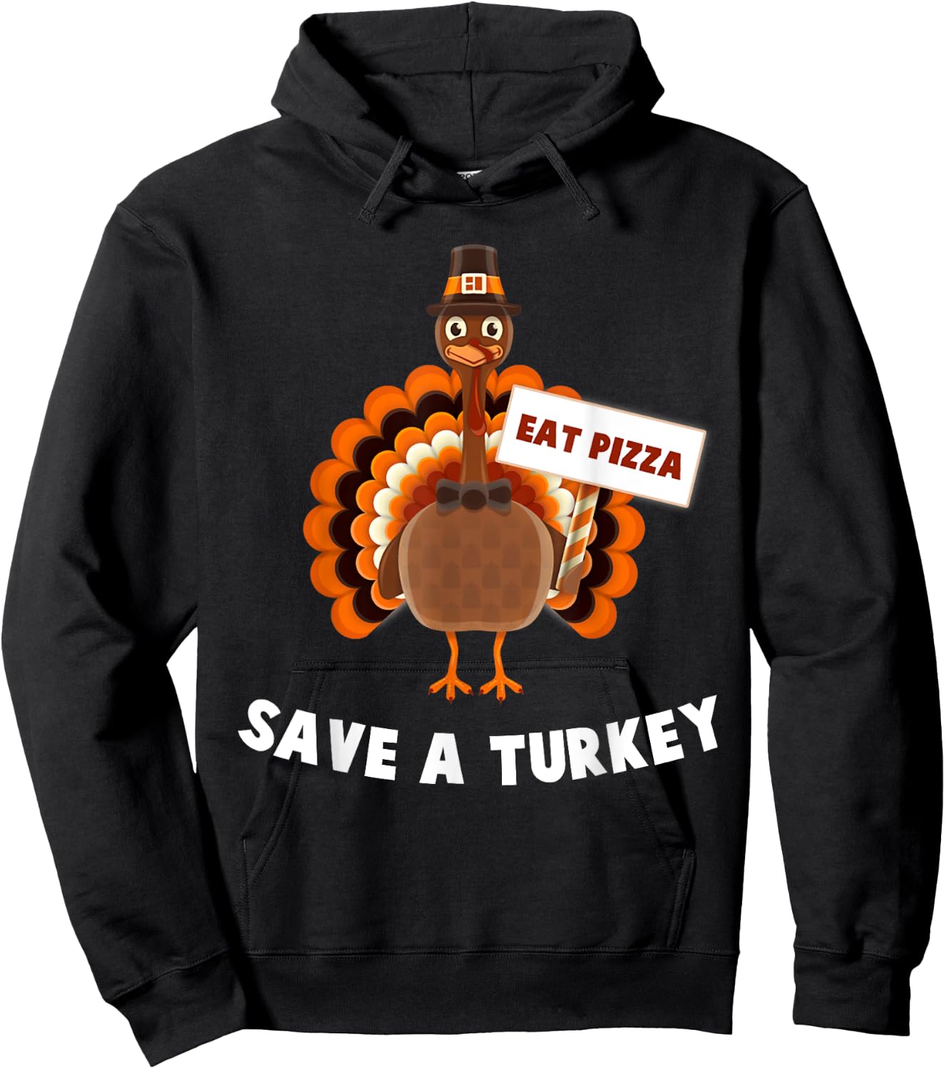 Turkey Eat Pizza Funny Thanksgiving Hoodie - Hoodie | Black