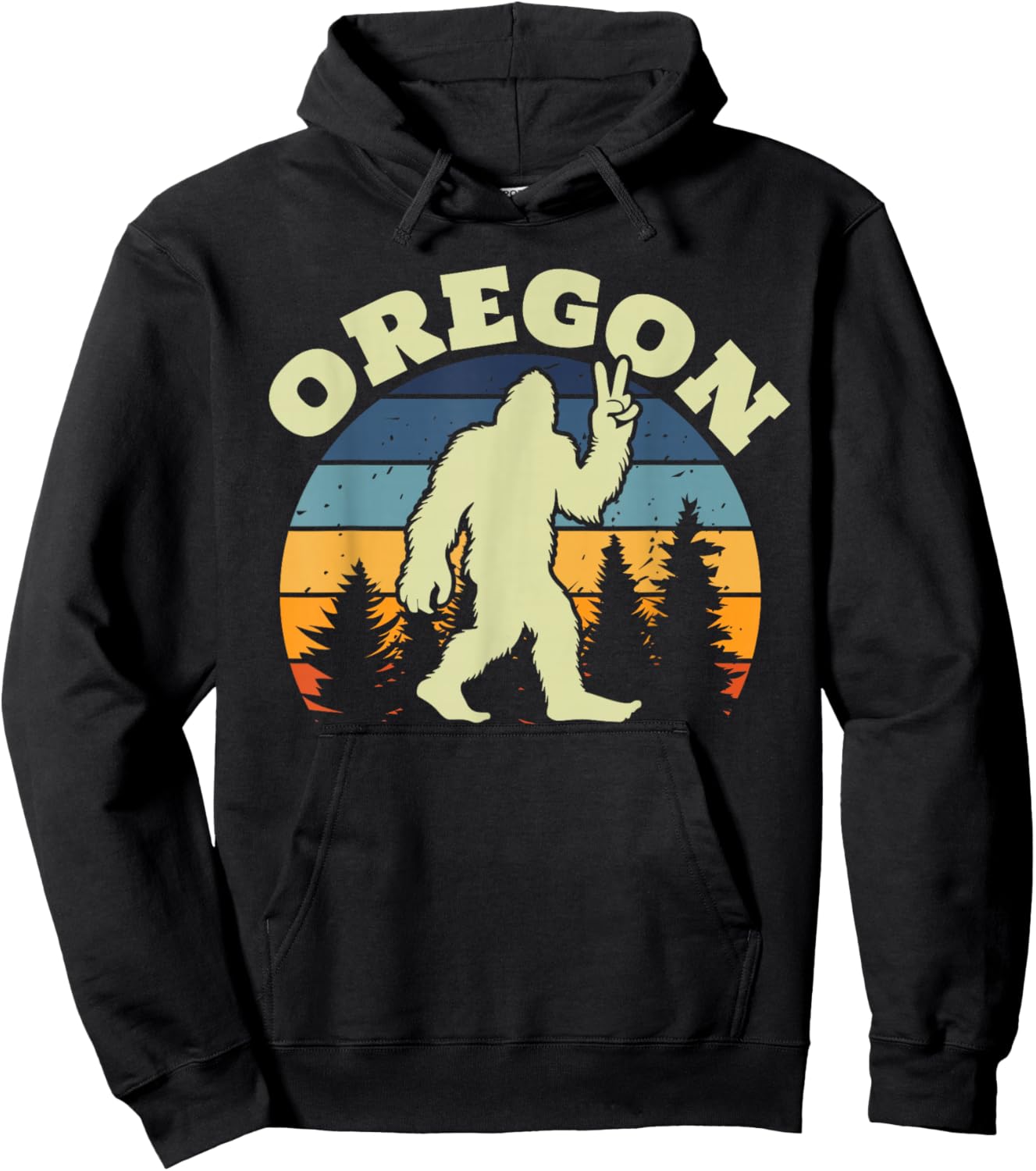 Oregon US State Bigfoot Sasquatch Silhouette Retro Hoodie - Hoodie | Black