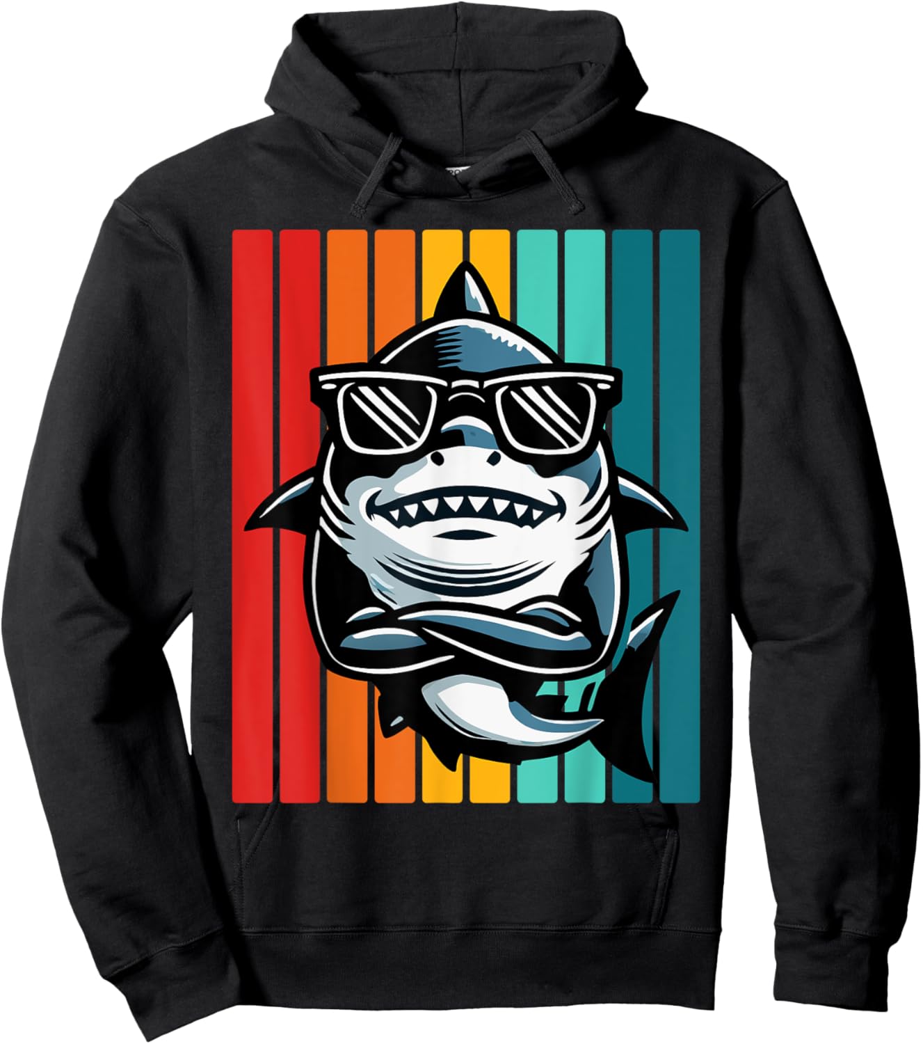 Cool Retro Shark in Sunglasses 70s 80s 90s Funny Shark Hoodie - Hoodie | Black