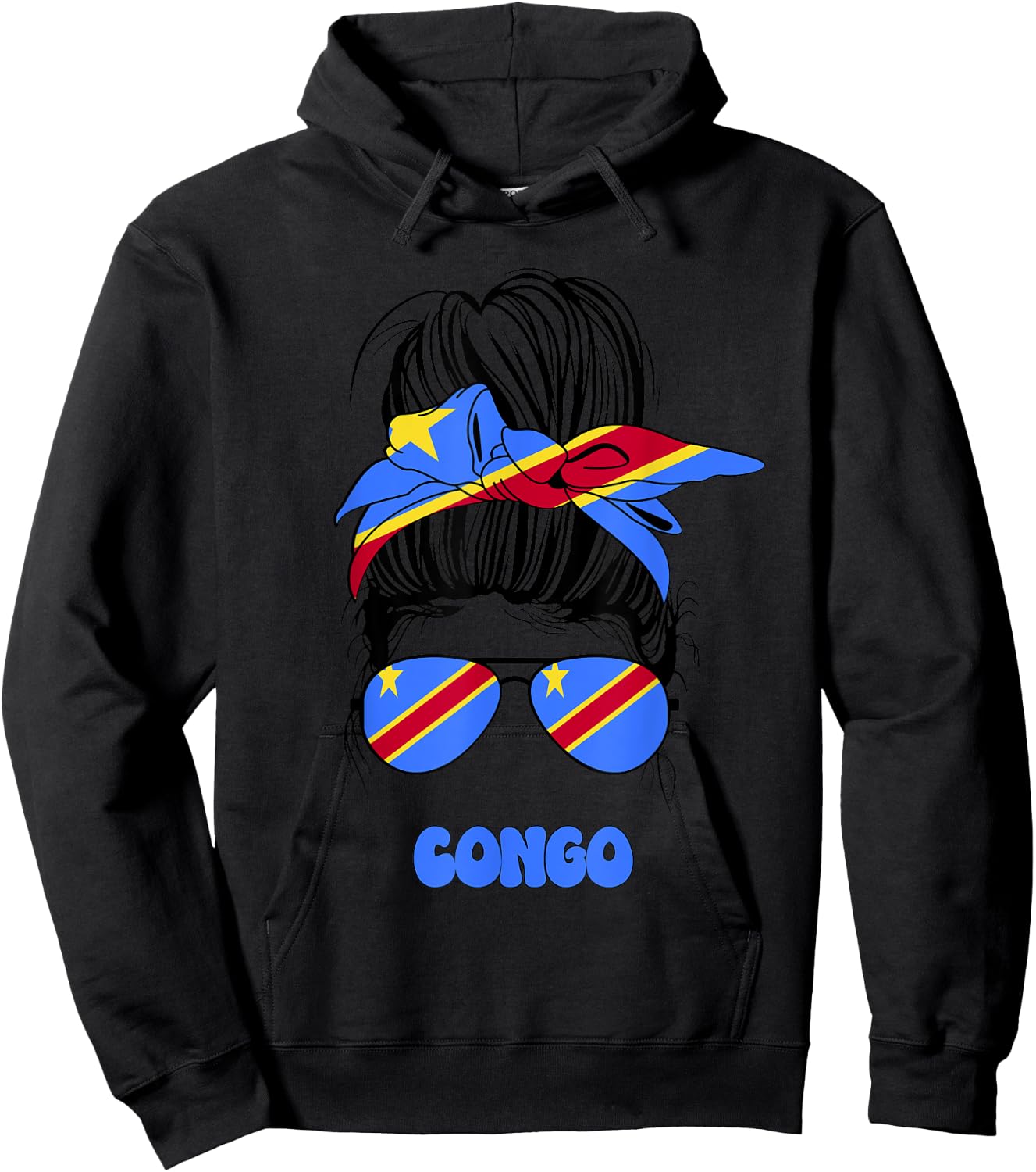 Congolese Women Messy Bun, Proud Congo Flag For Girls Hoodie - Hoodie | Black