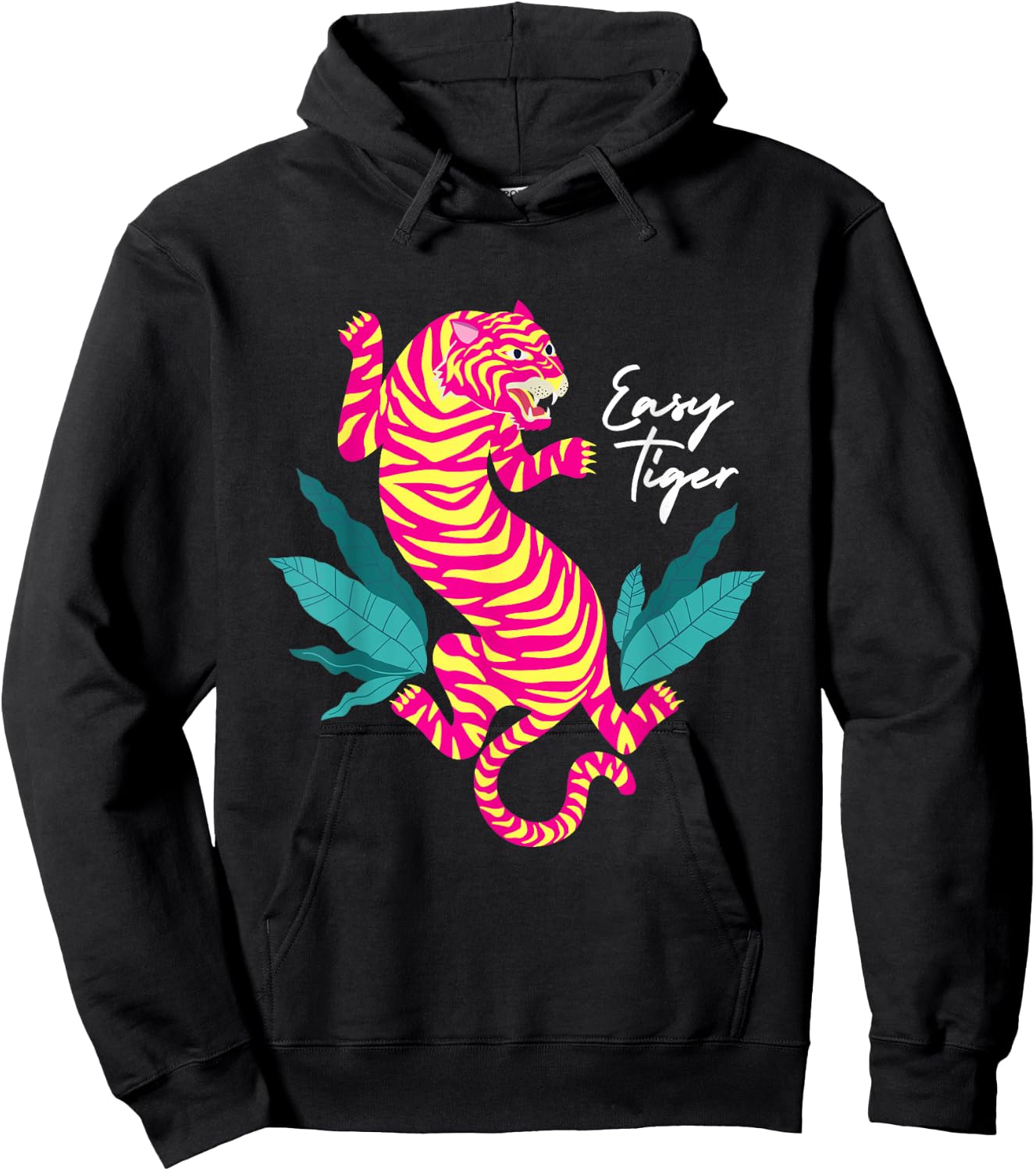 Tiger Apparel & Clothing Retro Hip Fashion Graphic - Women's -Adults Black Animal Print Classic Fit Short Sleeve - Small Hoodie - Hoodie | Black