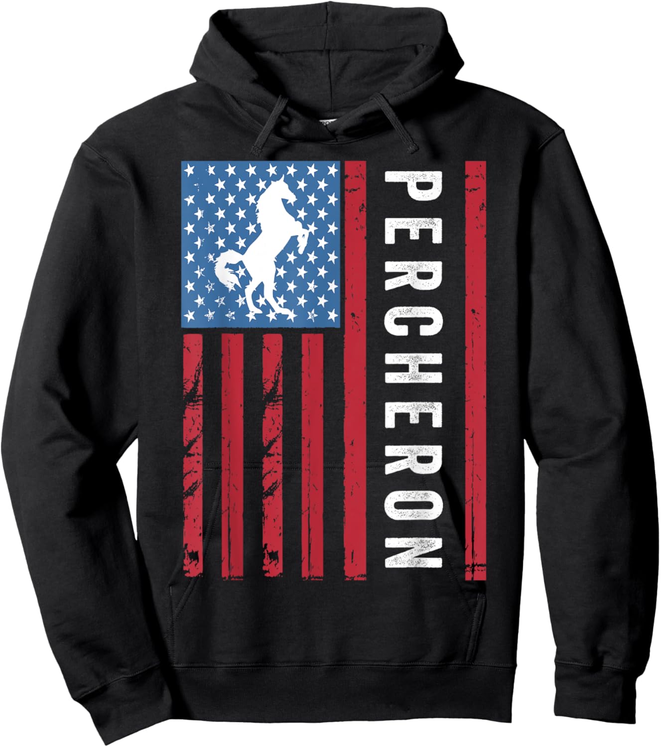 Percheron Horse with American Flag, Percheron Horse Women Kids Men Hoodie - Hoodie | Black