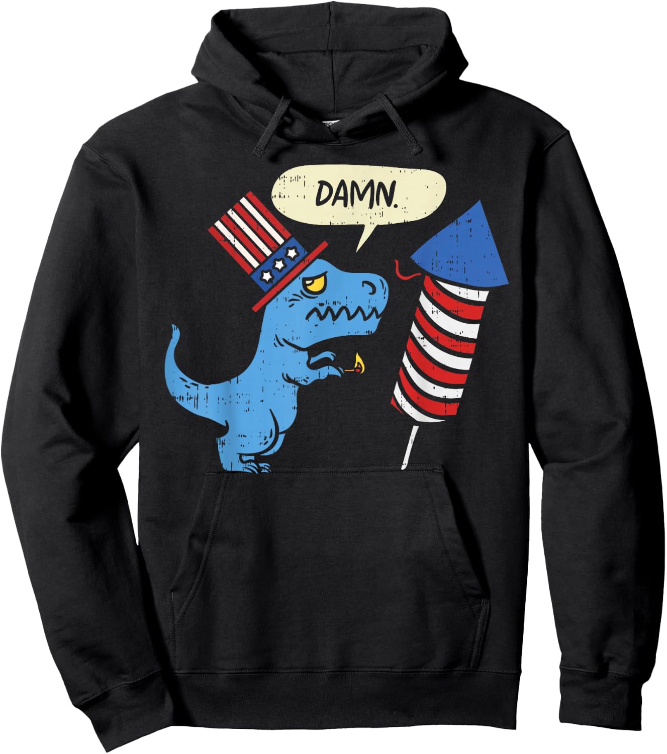 Damn TRex Short Hands Firecracker Funny Firework 4th of July Hoodie - Hoodie | Black