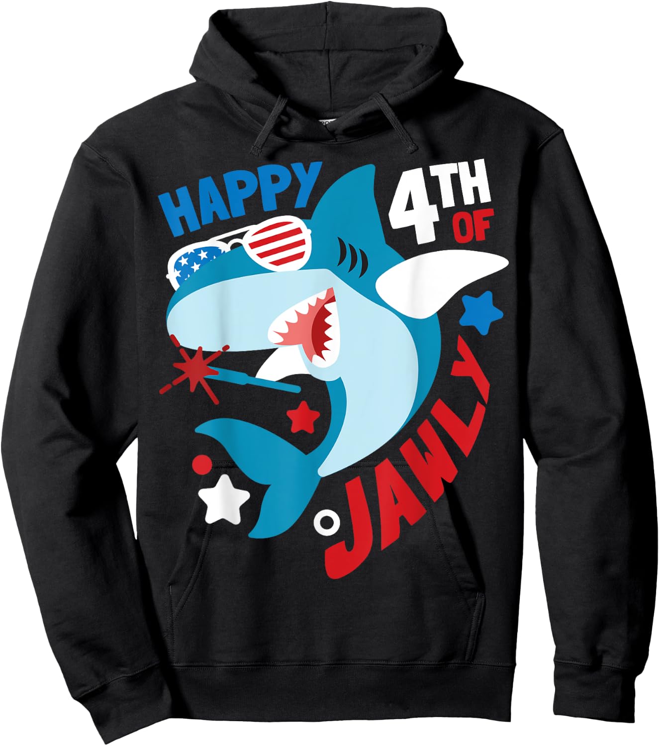 Happy 4th Of Jawly Shark Funny 4th Of July Gift Hoodie - Hoodie | Black