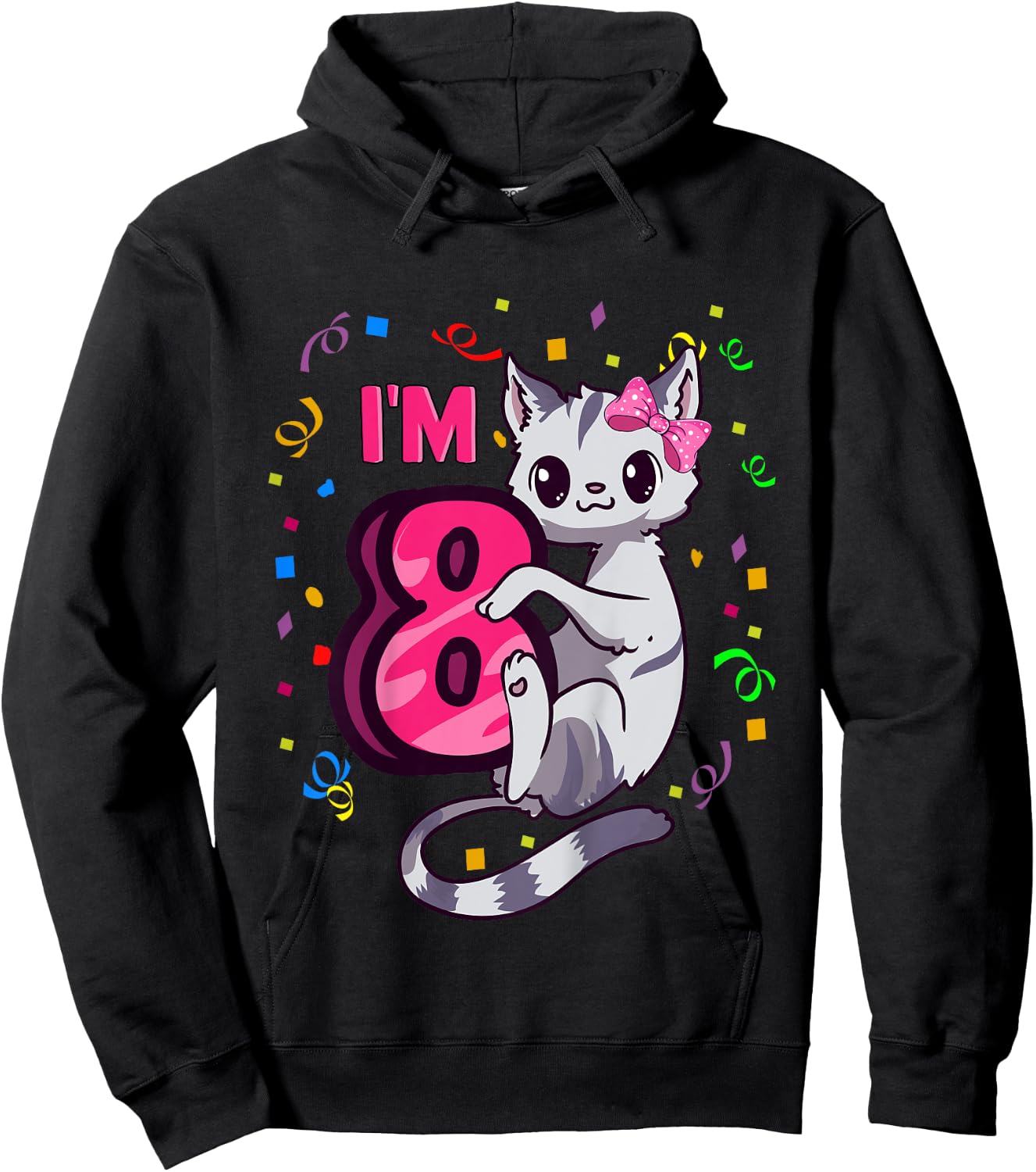 Girls 8th Birthday Outfit I'm 8 Years Old Cat Kitty Kitten Hoodie - Hoodie | Black