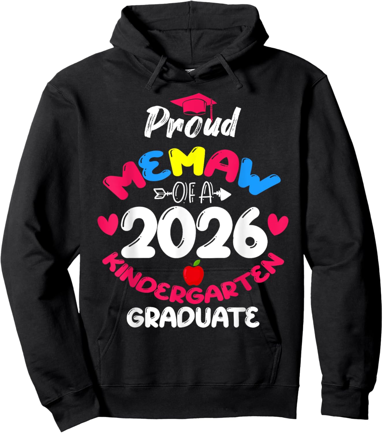 Proud Memaw of 2026 Kindergarten Graduate Cute Heart Hoodie - Hoodie | Black