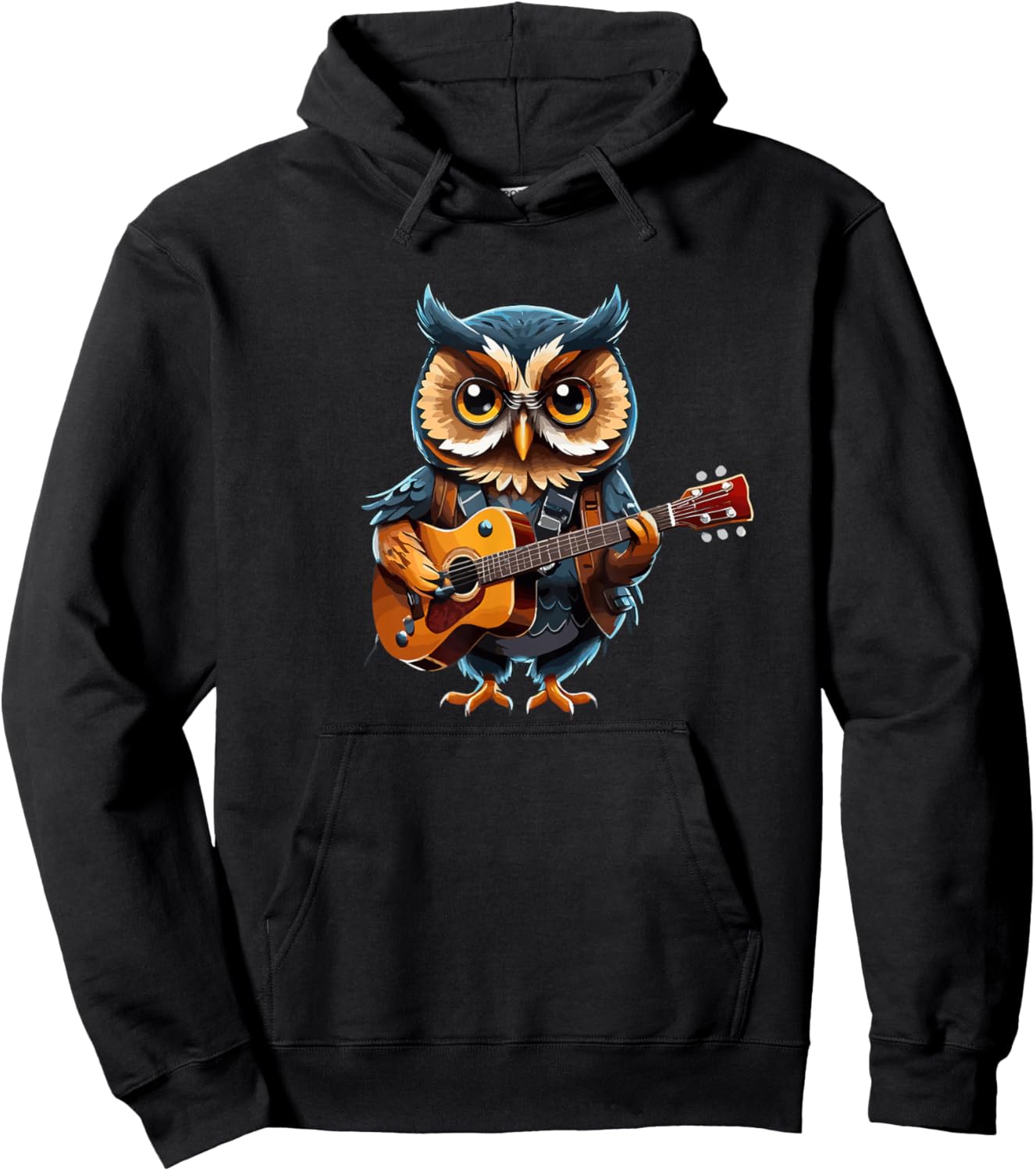 Owl playing Acoustic Guitar, Owl Guitarist Hoodie - Hoodie | Black