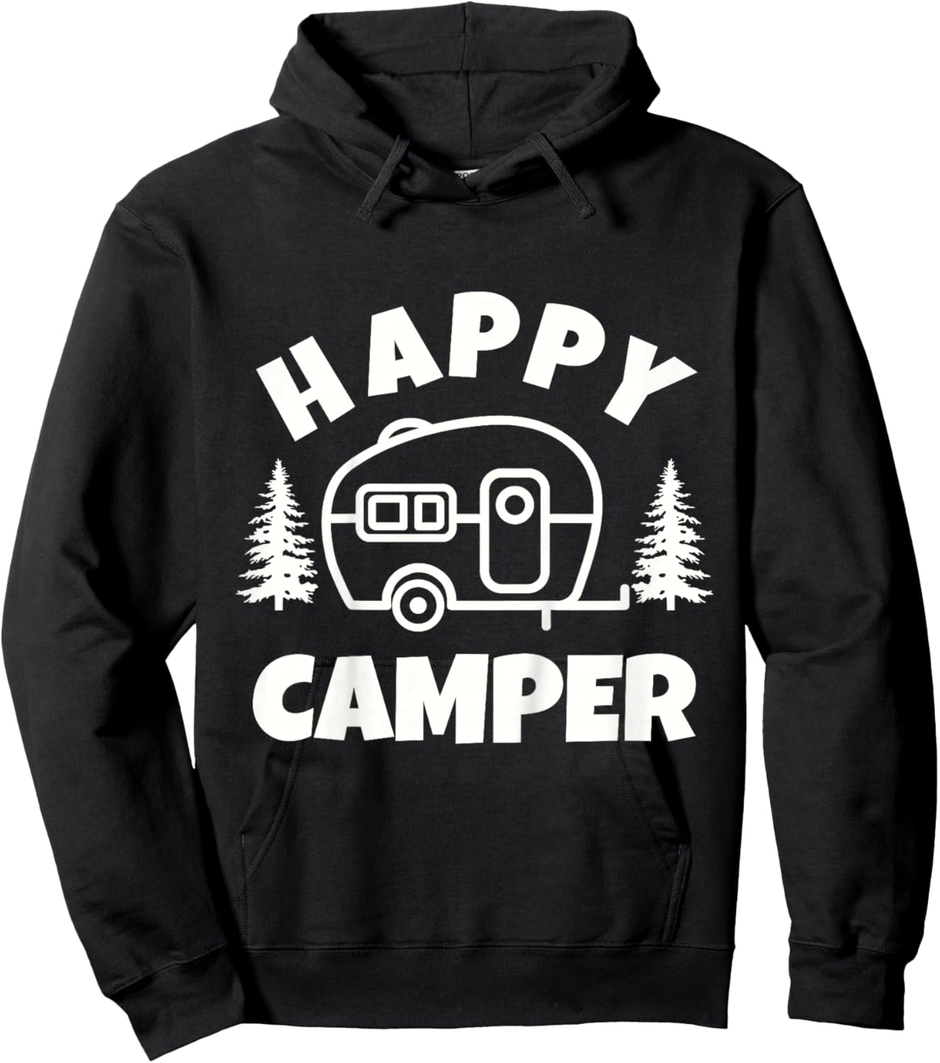 Cute Happy Camper RV Van Camping Summer Road Trip Boys Girls Hoodie - Hoodie | Black