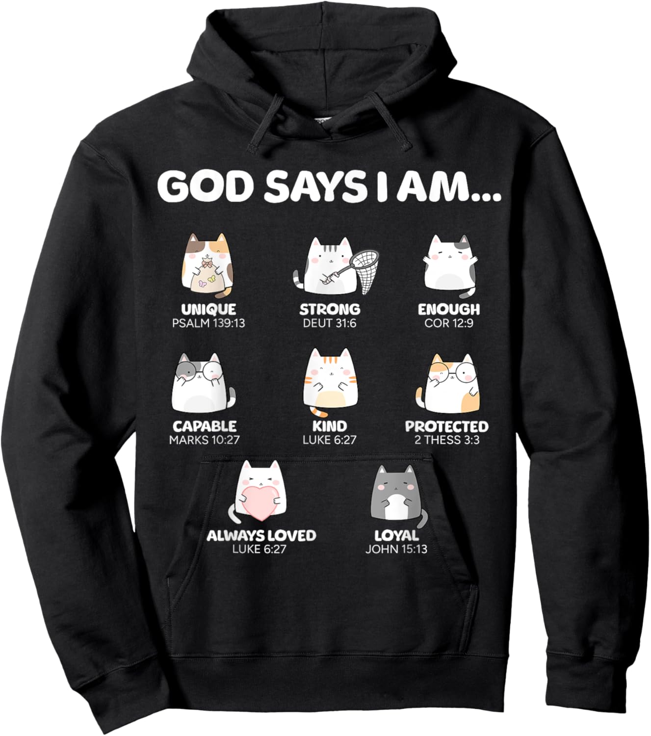 God Says I Am Christian Toddler Kids Cats Hoodie - Hoodie | Black