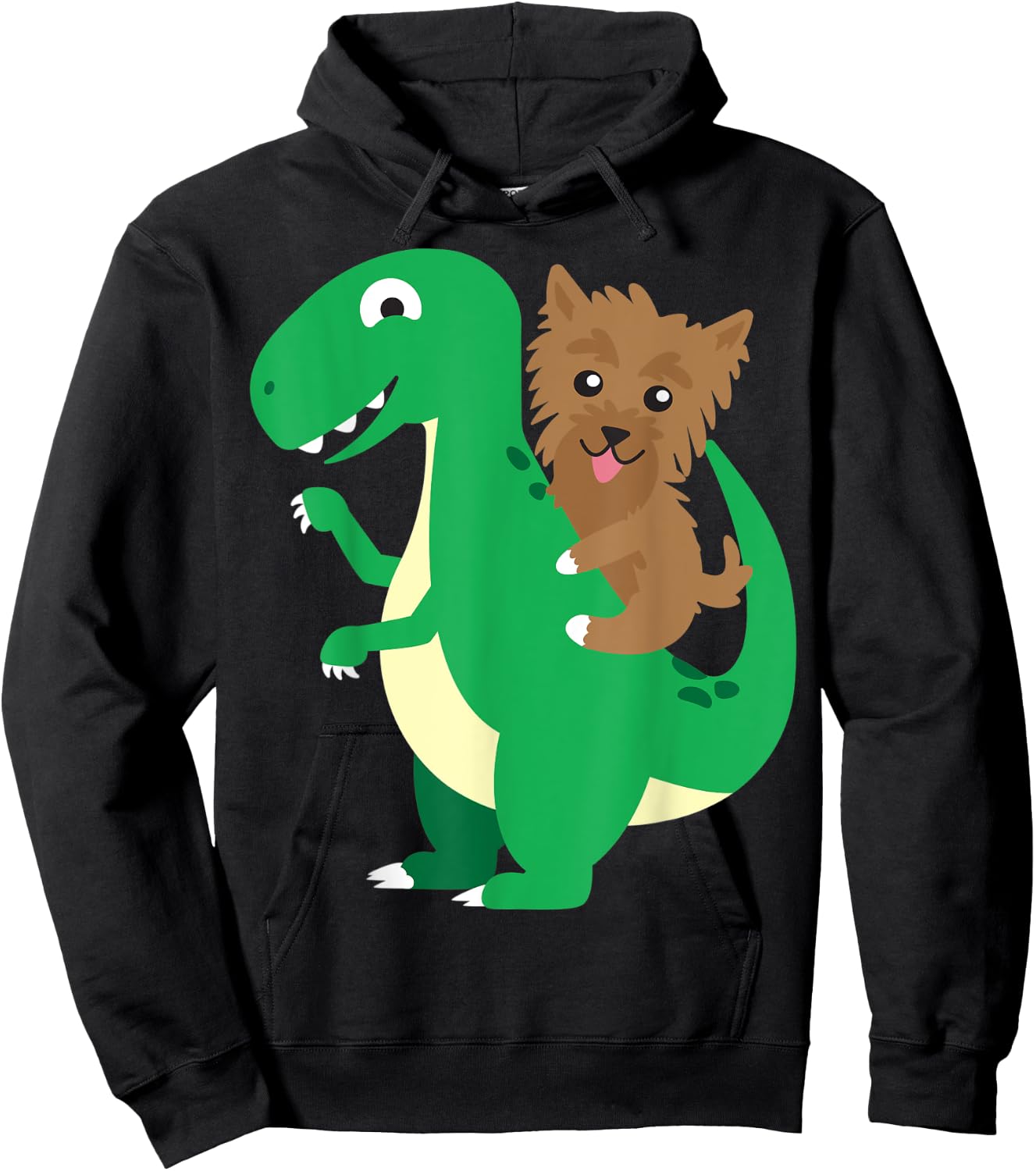 Yorkie Riding T-Rex Cool Dinosaur Dino Dog Halloween Costume Men Women Kids Hoodie - Hoodie | Black