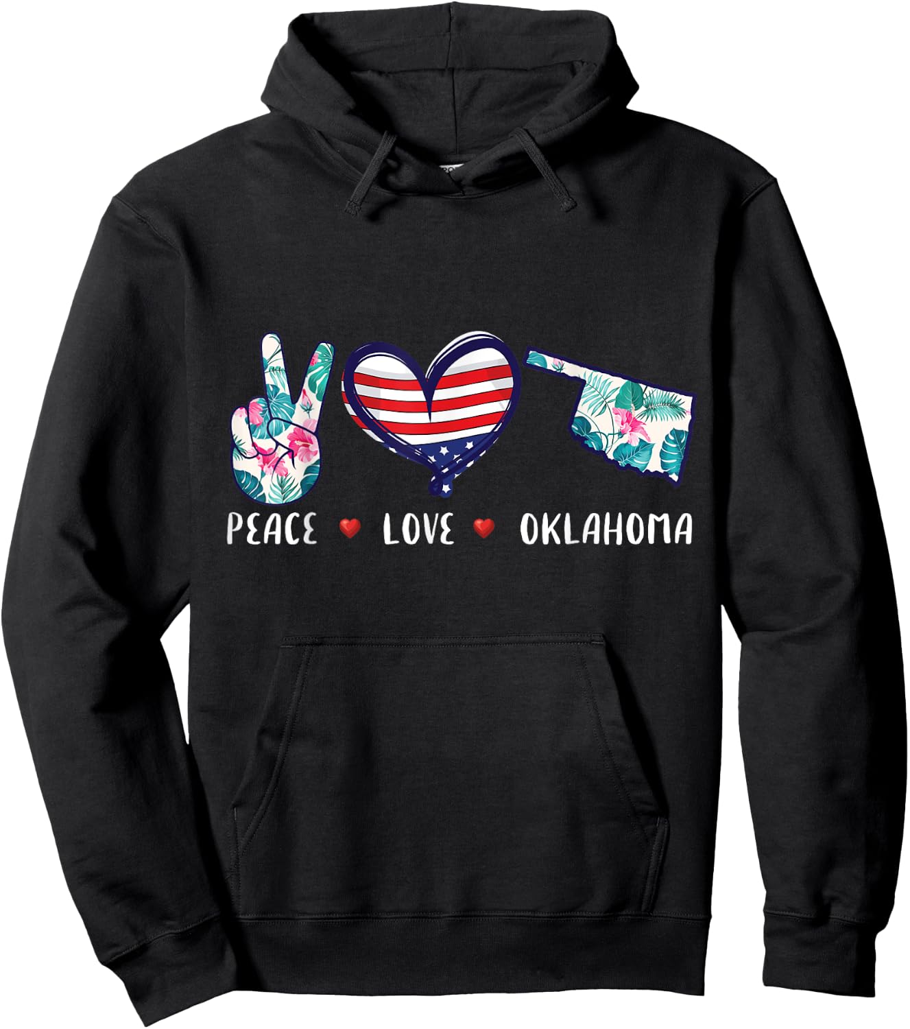 Peace love Oklahoma flag grown Souvenirs women kids Hoodie - Hoodie | Black