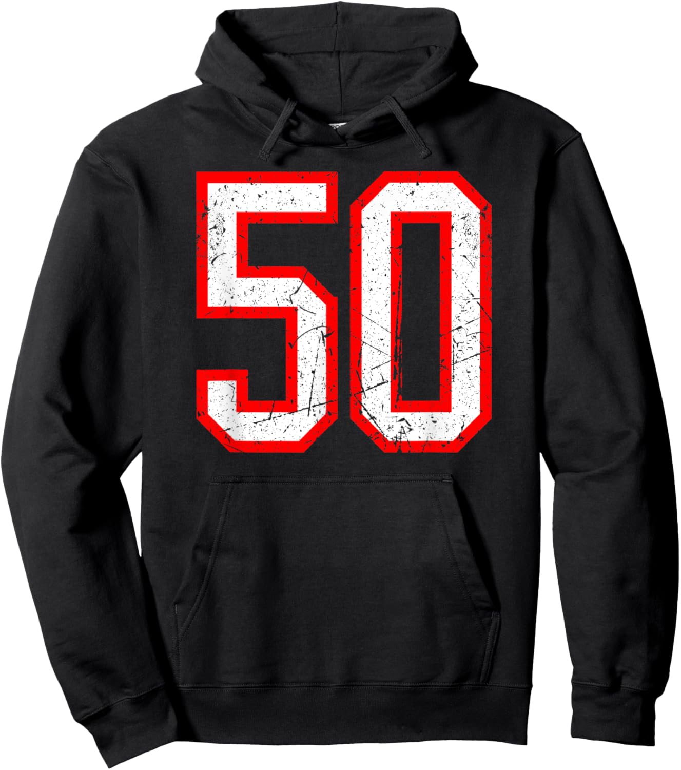 Number #50 White Red Distressed Sport Jersey Lucky Number 50 Hoodie - Hoodie | Black