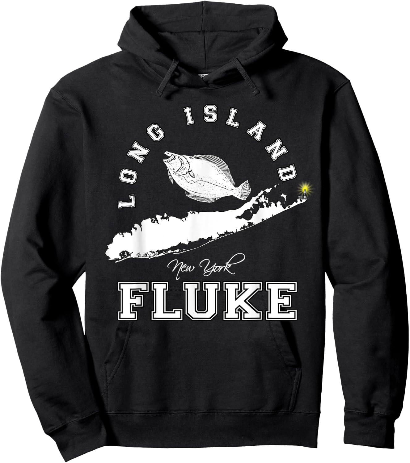 Long Island New York Fluke Fishing Graphic Hoodie - Hoodie | Black