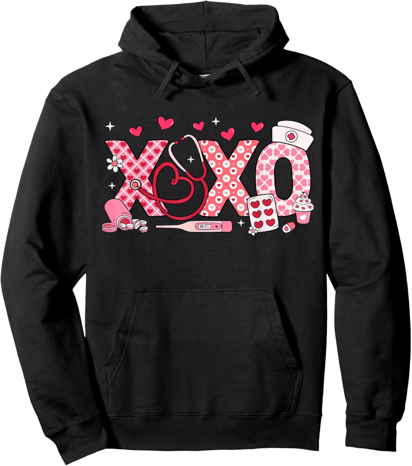 XOXO Nurse Valentines Day Stethoscope Valentine For Nurse Hoodie - Hoodie | Black
