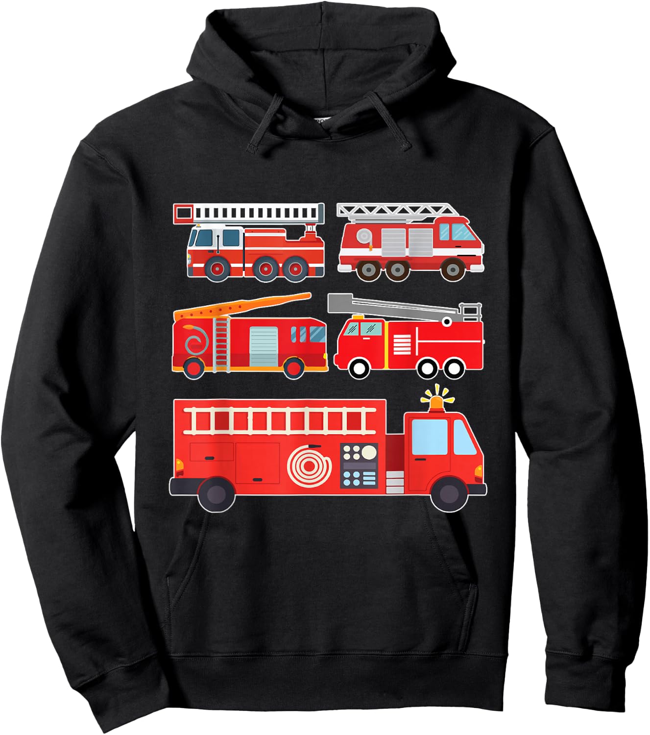 Types of Fire Engines Toddler Boy Fire Vehicles Hoodie - Hoodie | Black