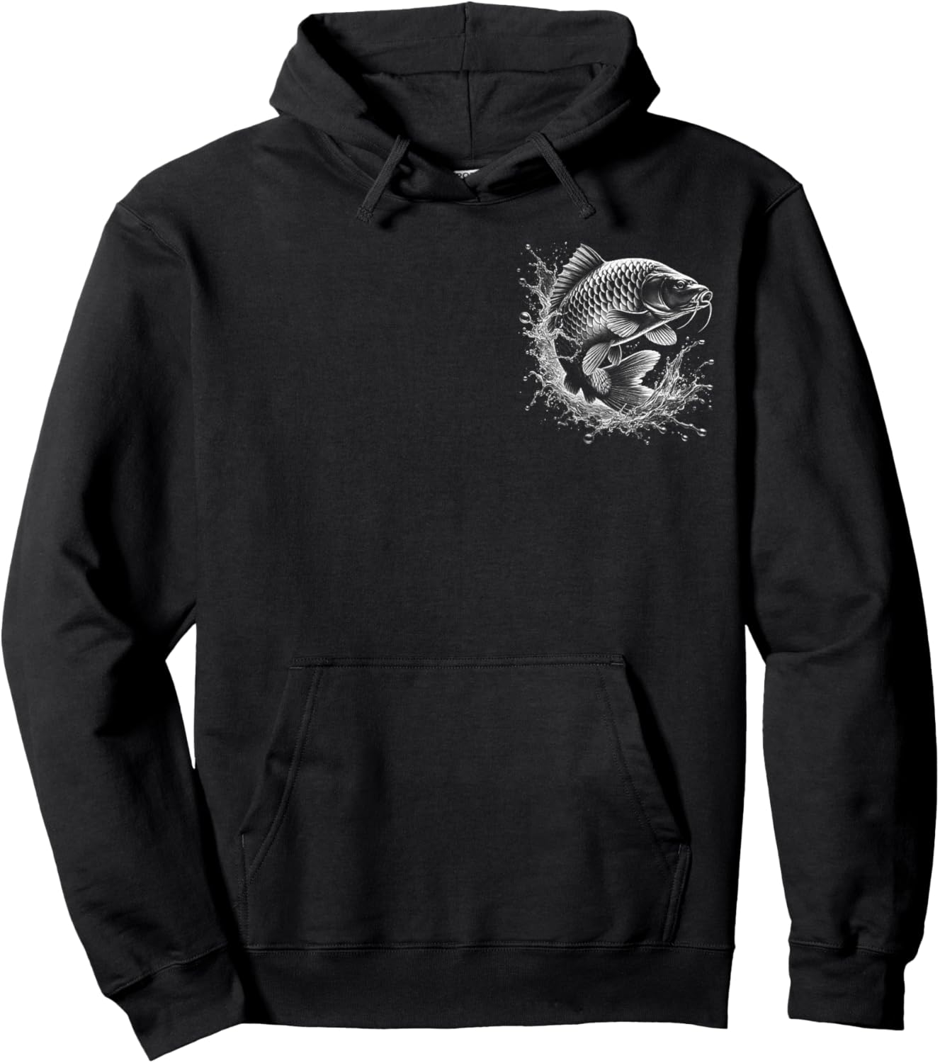 Karpfen im Sprung auf Brust - Fisch-Design für Angler Hoodie - Hoodie | Black