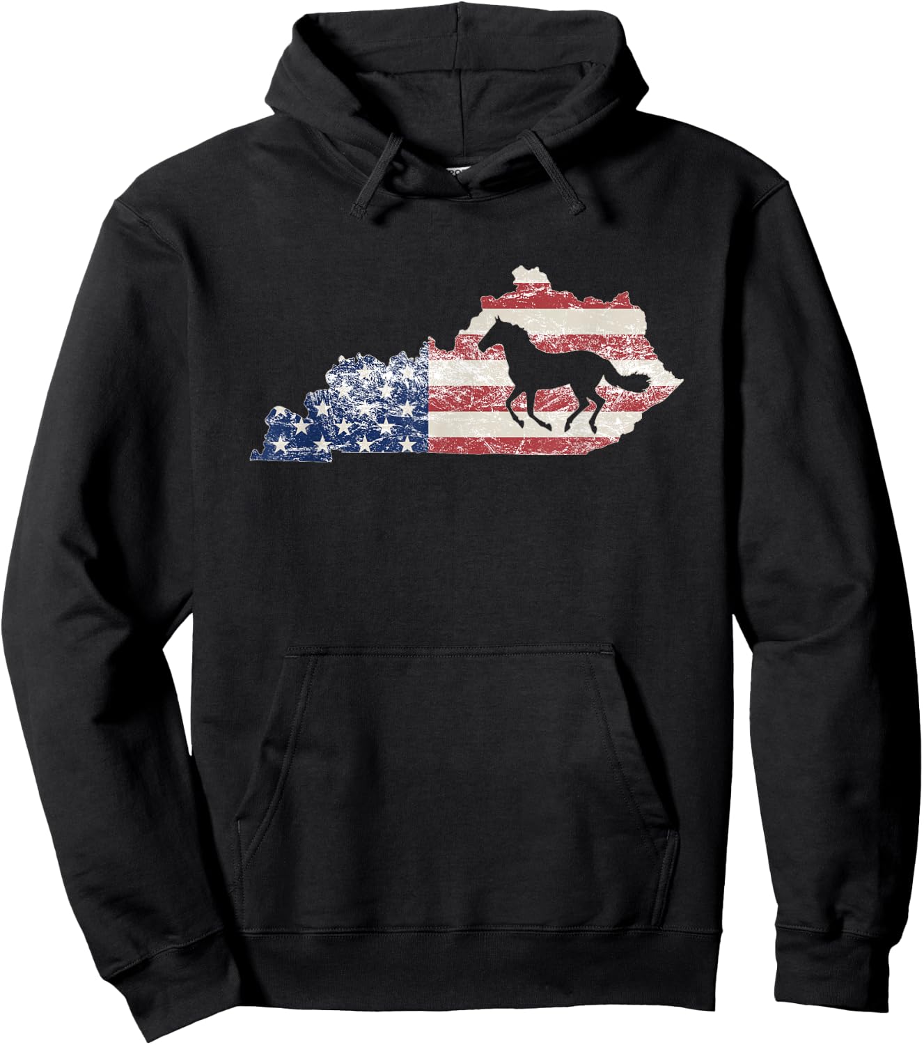 Kentucky , Kentucky Map, American Flag USA, Horse Hoodie - Hoodie | Black