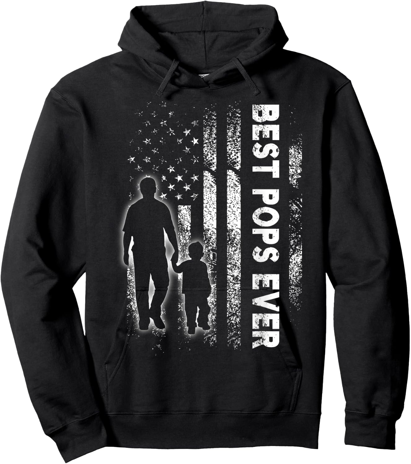 Best Pops Ever USA Flag Father's Day Grandpa Gift Hoodie - Hoodie | Black