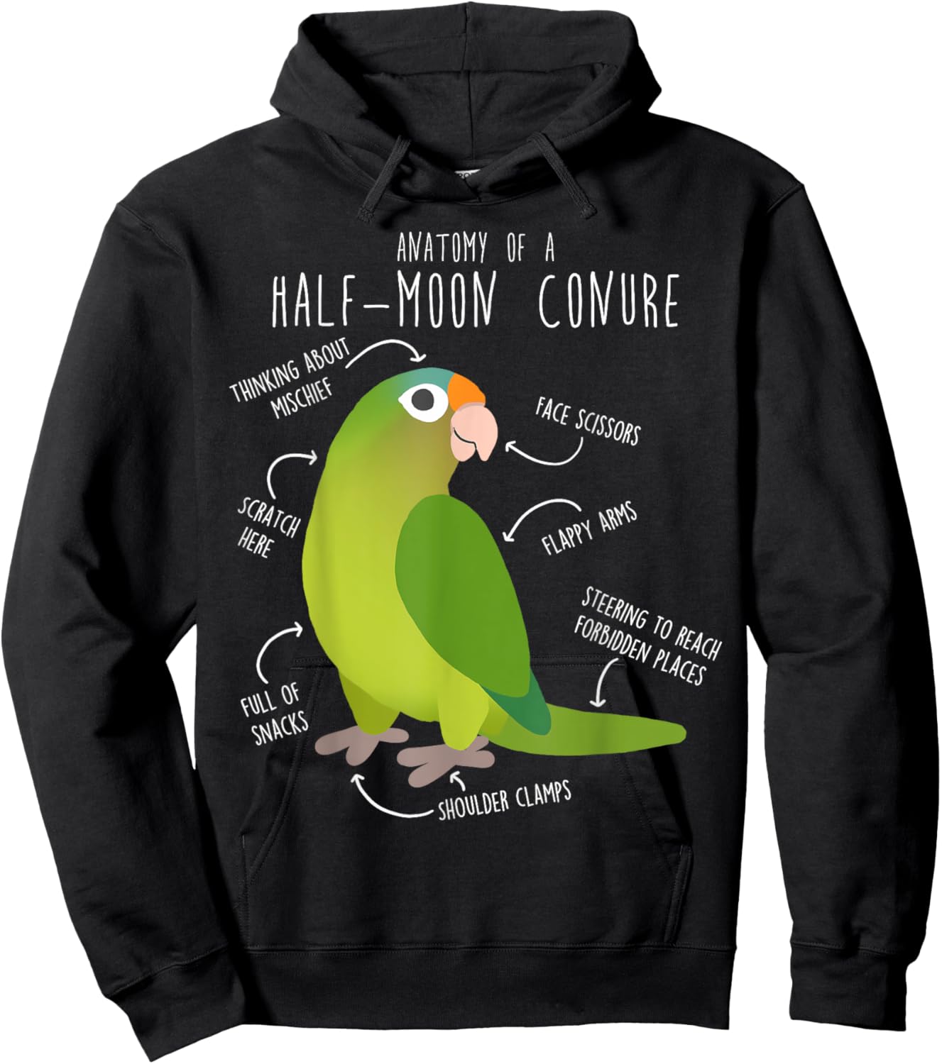 Half-Moon Conure Parrot Anatomy, Funny Cute Pet Bird Mom Hoodie - Hoodie | Black