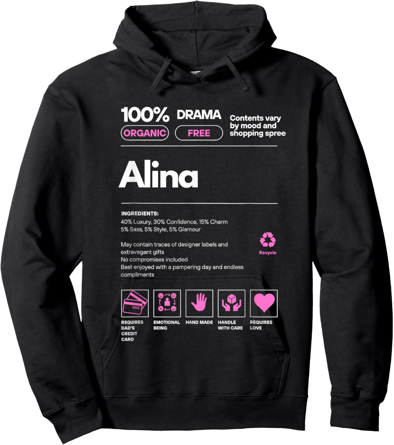 Alina Name gift Alina Sarcastic Nutrition Facts Hoodie - Hoodie | Black