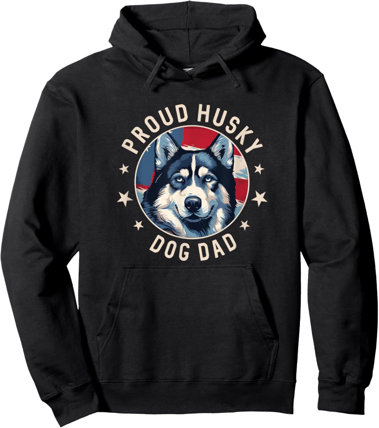 Proud Husky Dad American Flag Patriotic Husky Dad Hoodie - Hoodie | Black